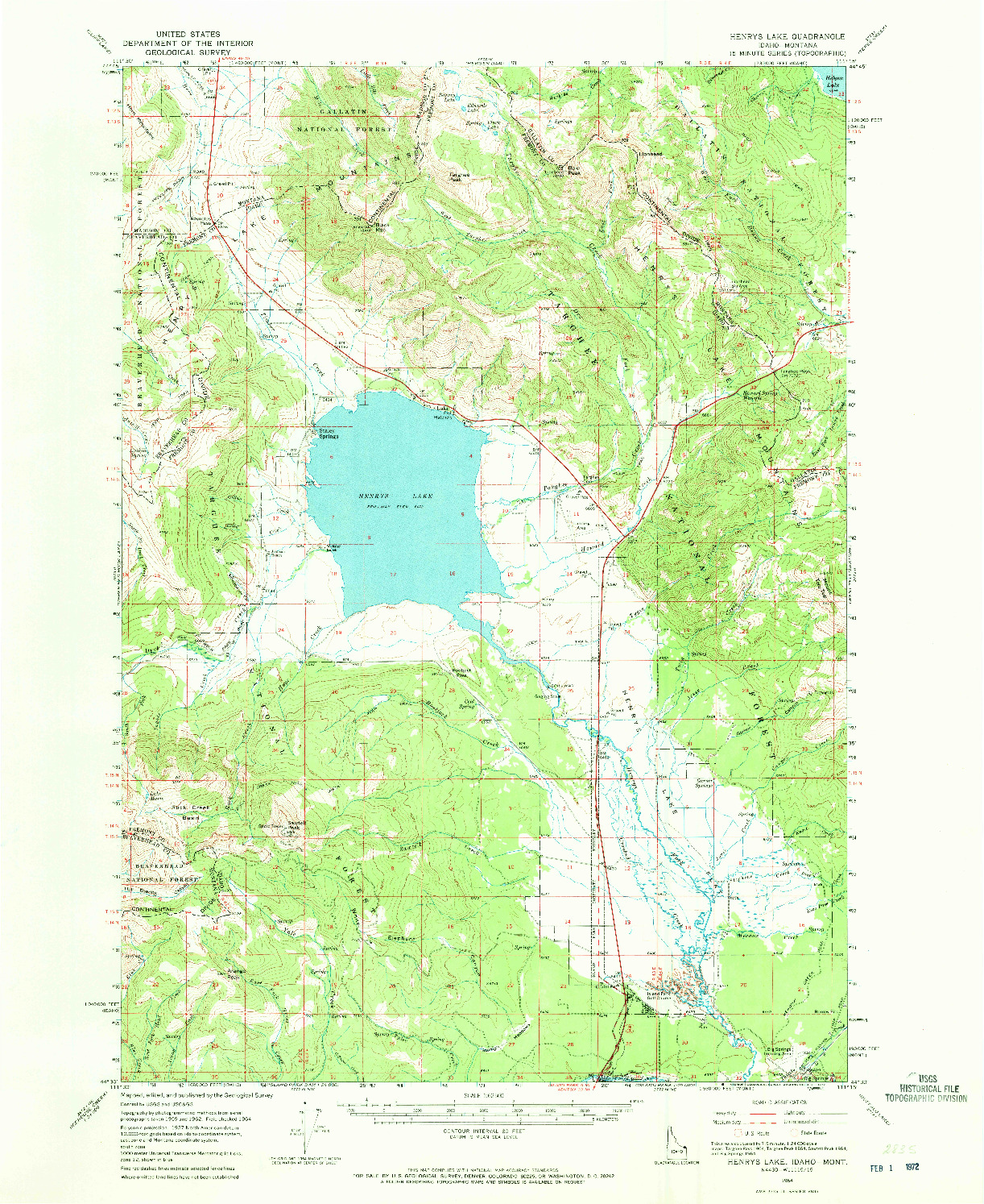 USGS 1:62500-SCALE QUADRANGLE FOR HENRYS LAKE, ID 1964