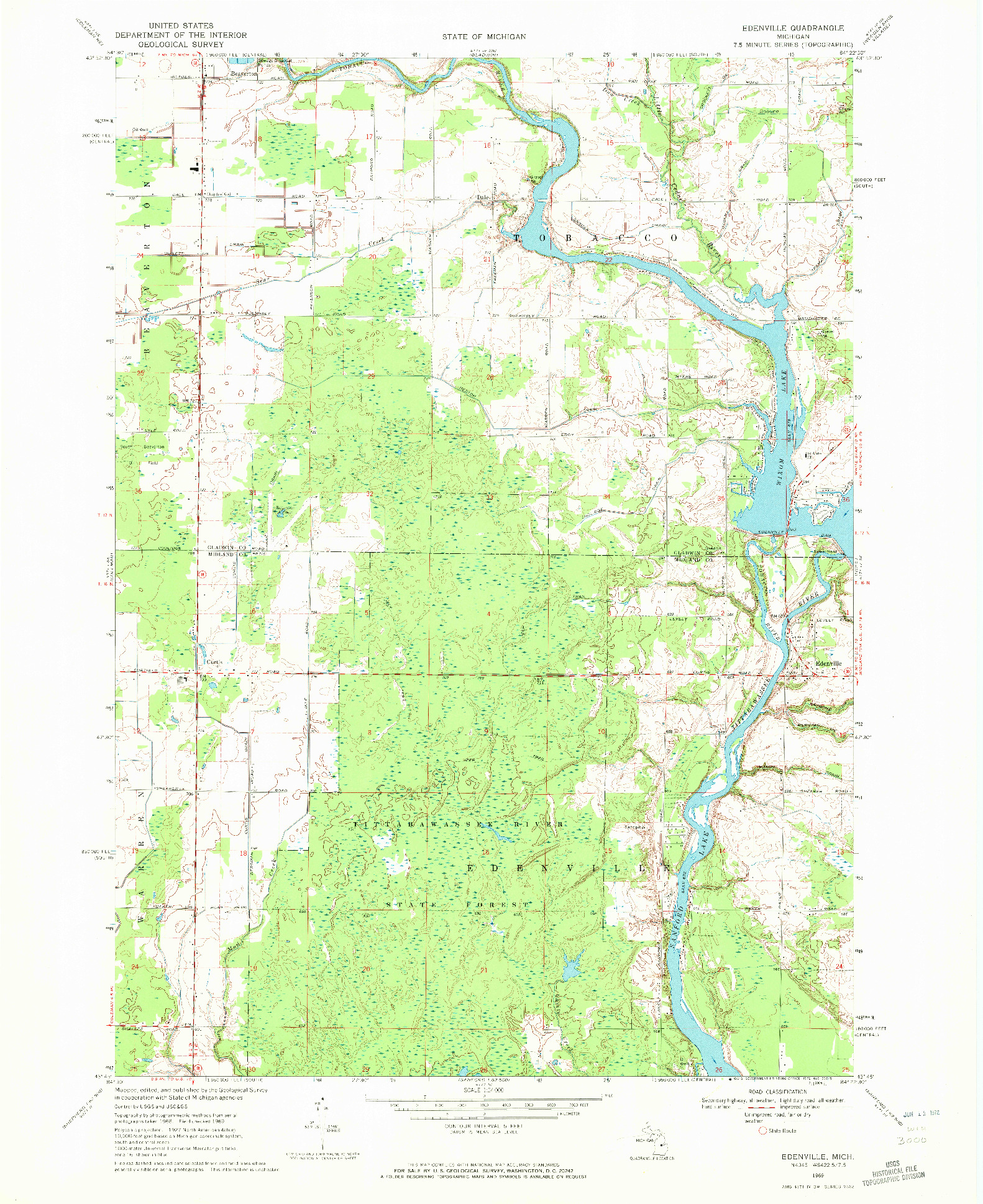 USGS 1:24000-SCALE QUADRANGLE FOR EDENVILLE, MI 1969