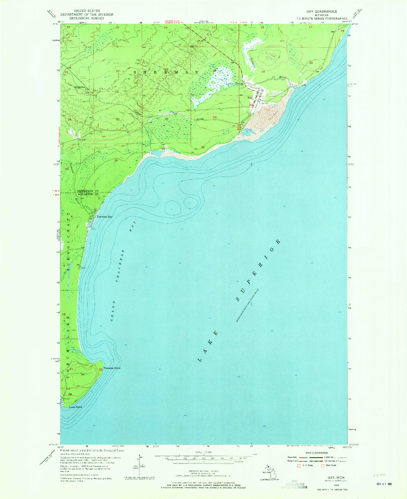 USGS 1:24000-SCALE QUADRANGLE FOR GAY, MI 1954