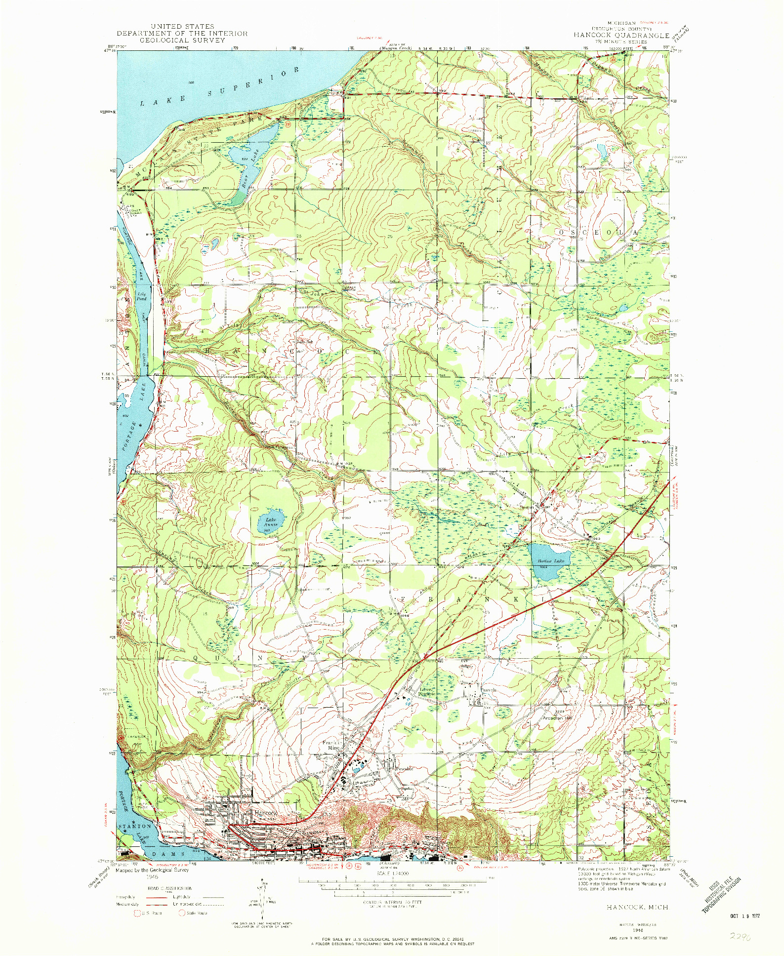 USGS 1:24000-SCALE QUADRANGLE FOR HANCOCK, MI 1946