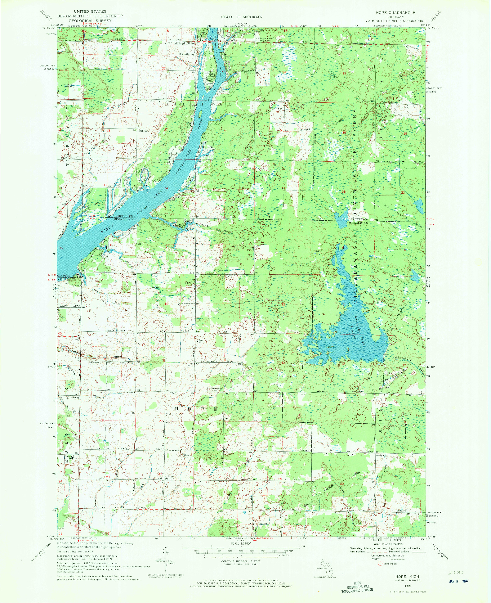 USGS 1:24000-SCALE QUADRANGLE FOR HOPE, MI 1969