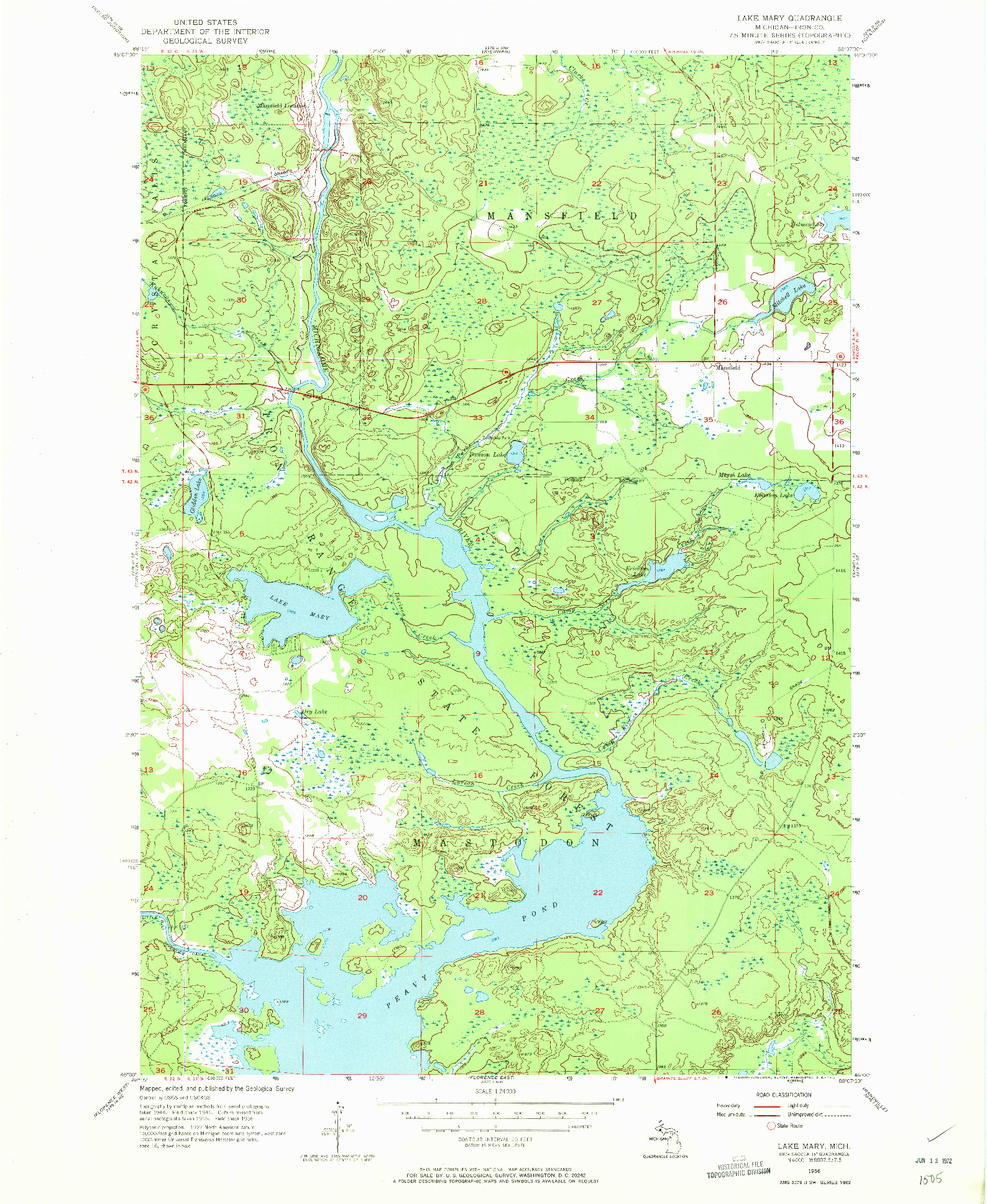USGS 1:24000-SCALE QUADRANGLE FOR LAKE MARY, MI 1956