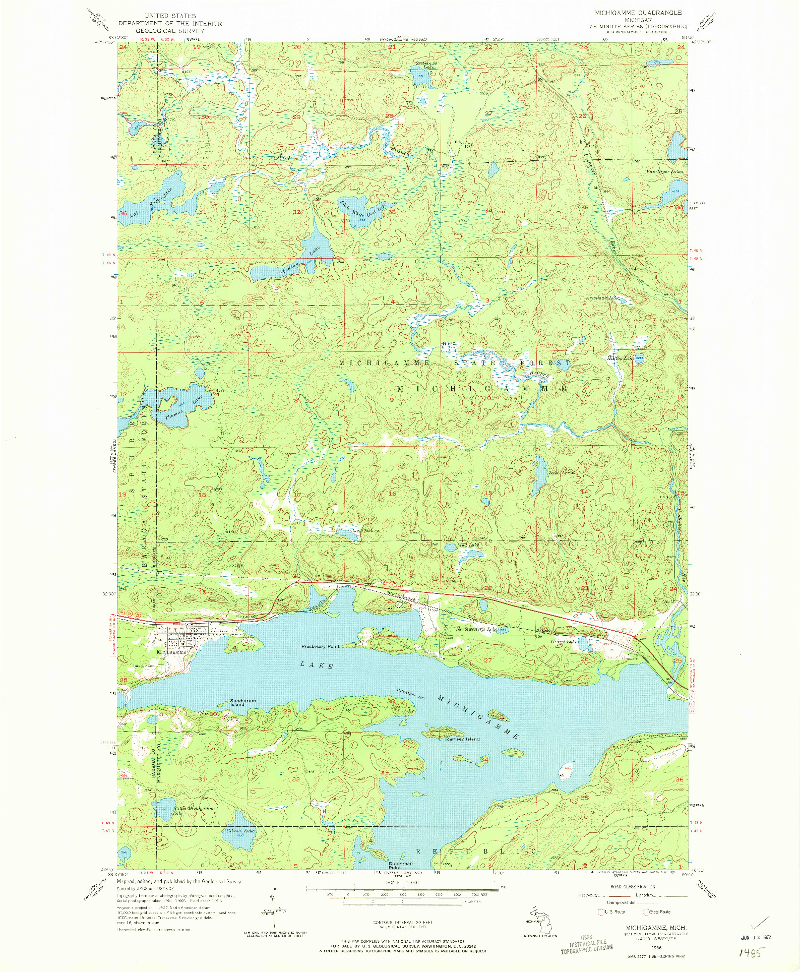 USGS 1:24000-SCALE QUADRANGLE FOR MICHIGAMME, MI 1956