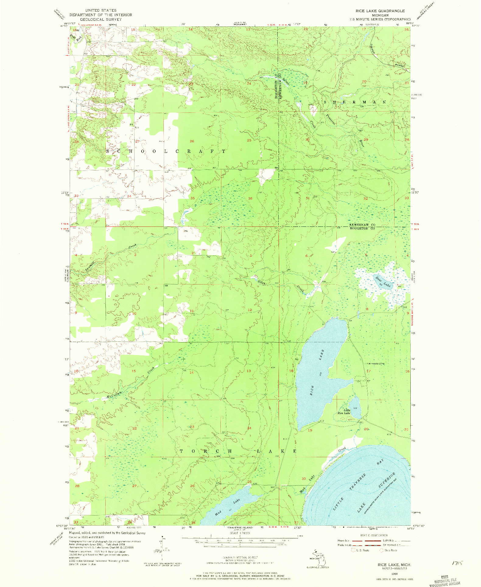 USGS 1:24000-SCALE QUADRANGLE FOR RICE LAKE, MI 1954