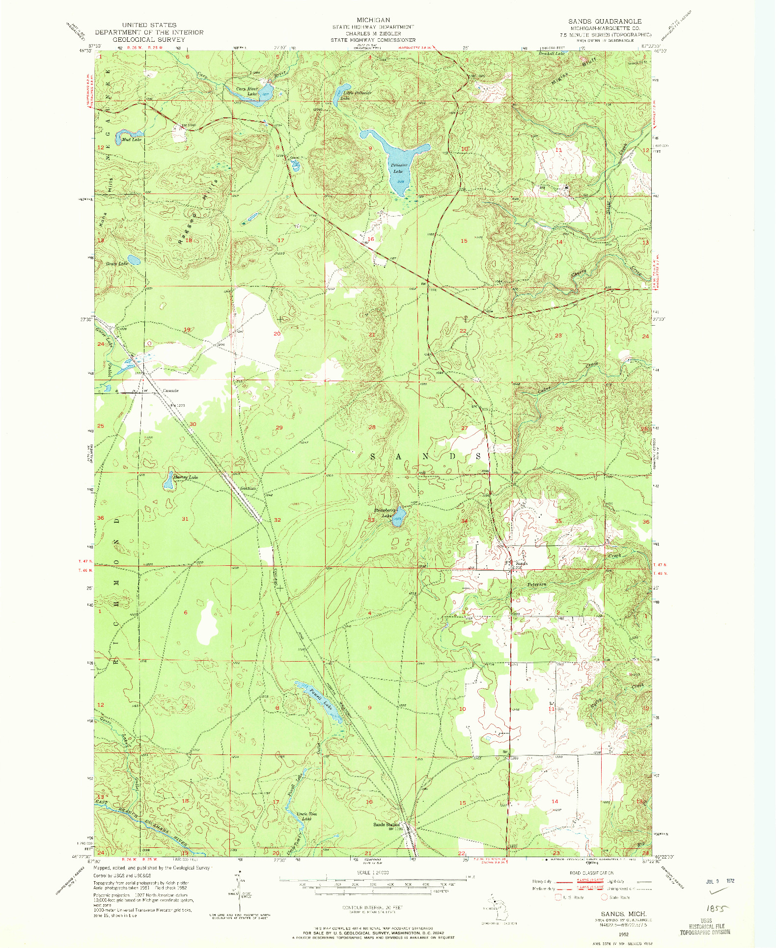 USGS 1:24000-SCALE QUADRANGLE FOR SANDS, MI 1952