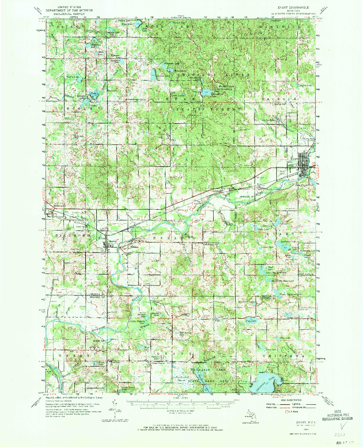 USGS 1:62500-SCALE QUADRANGLE FOR EVART, MI 1959