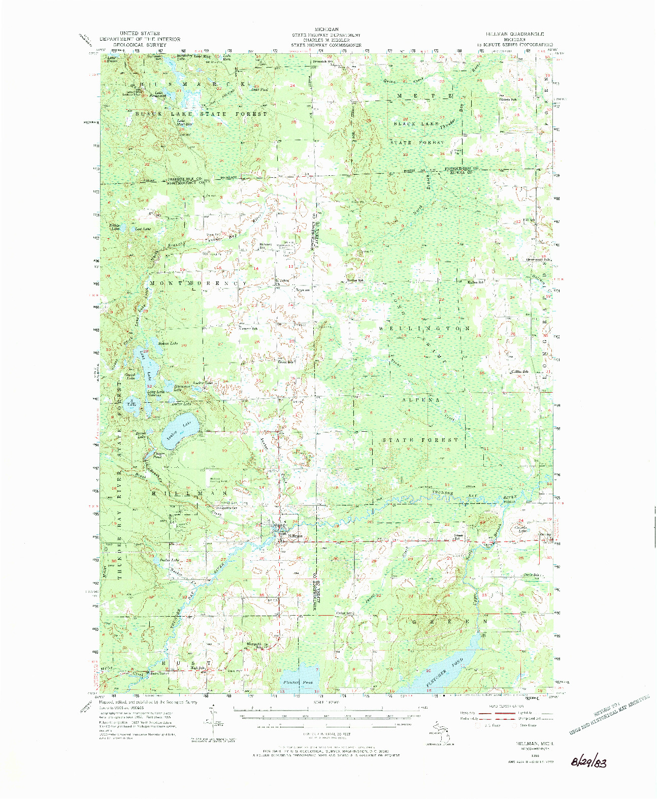 USGS 1:62500-SCALE QUADRANGLE FOR HILLMAN, MI 1955
