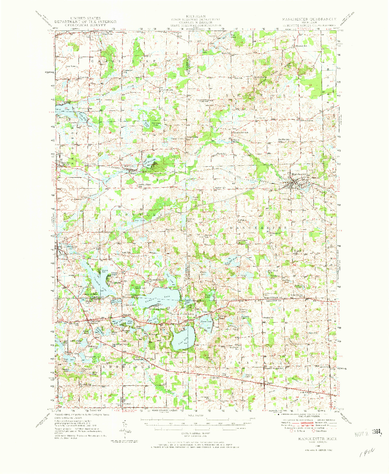 USGS 1:62500-SCALE QUADRANGLE FOR MANCHESTER, MI 1948