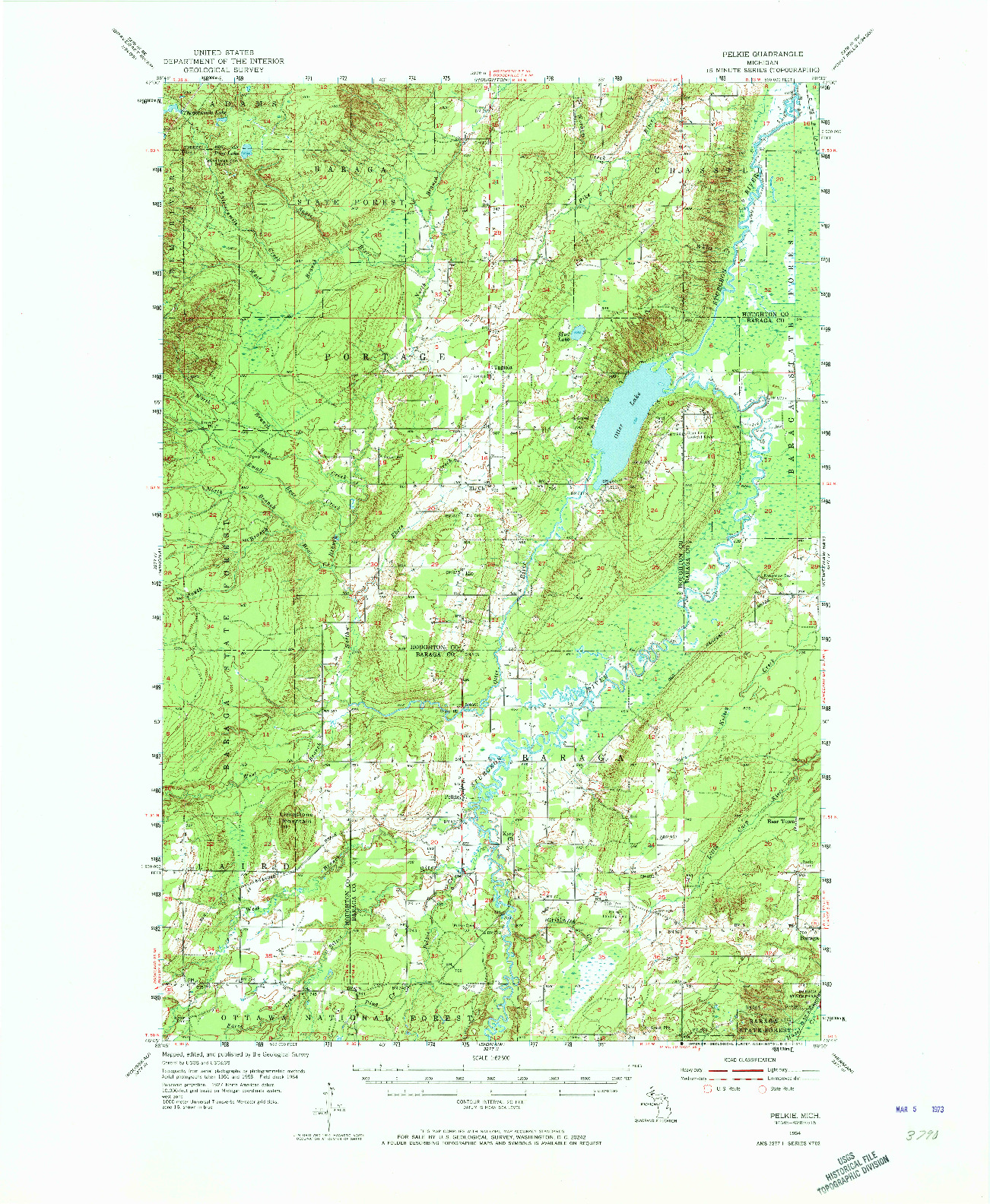 USGS 1:62500-SCALE QUADRANGLE FOR PELKIE, MI 1954