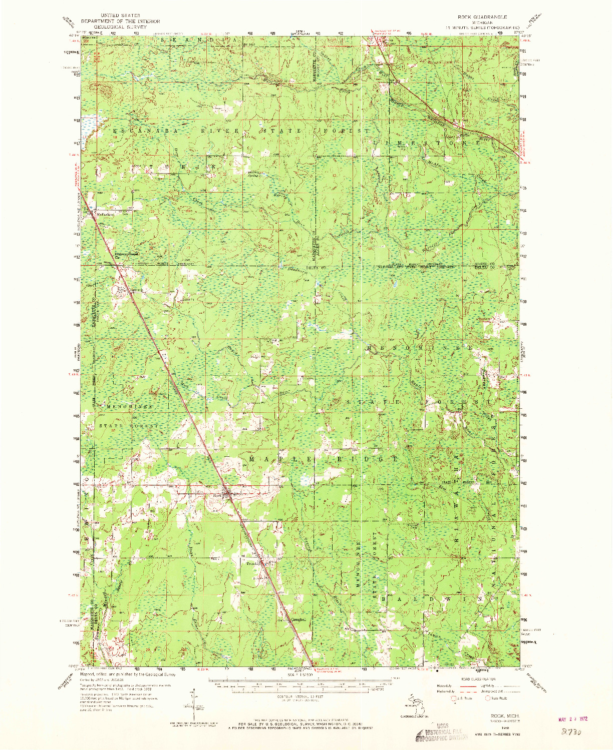USGS 1:62500-SCALE QUADRANGLE FOR ROCK, MI 1958