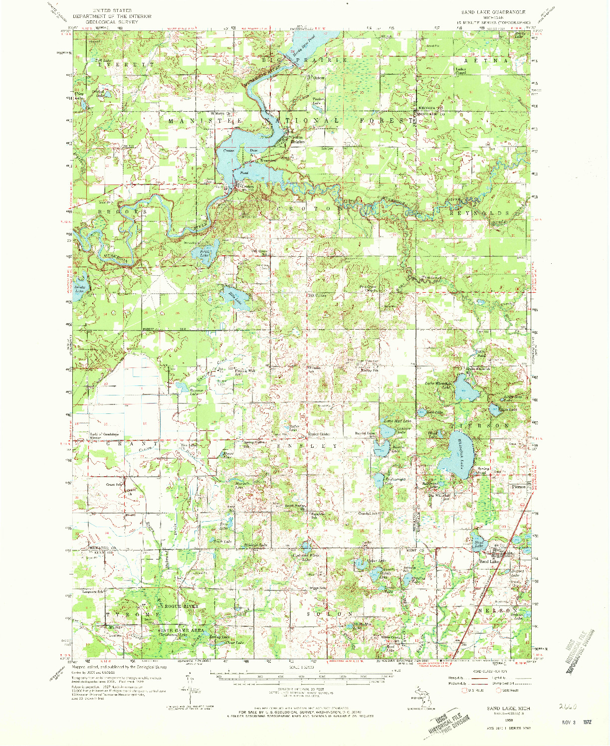 USGS 1:62500-SCALE QUADRANGLE FOR SAND LAKE, MI 1958
