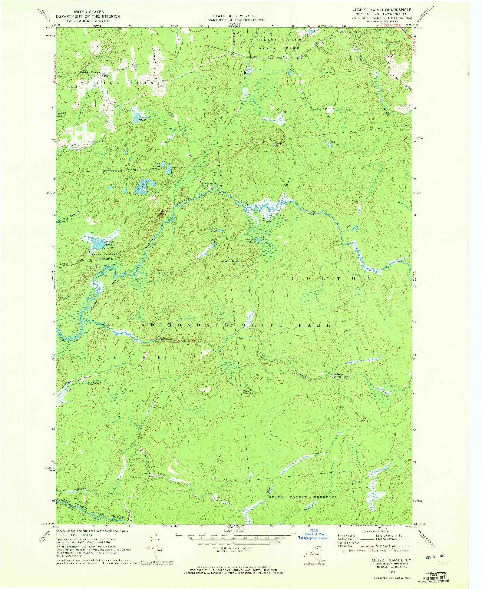 USGS 1:24000-SCALE QUADRANGLE FOR ALBERT MARSH, NY 1970