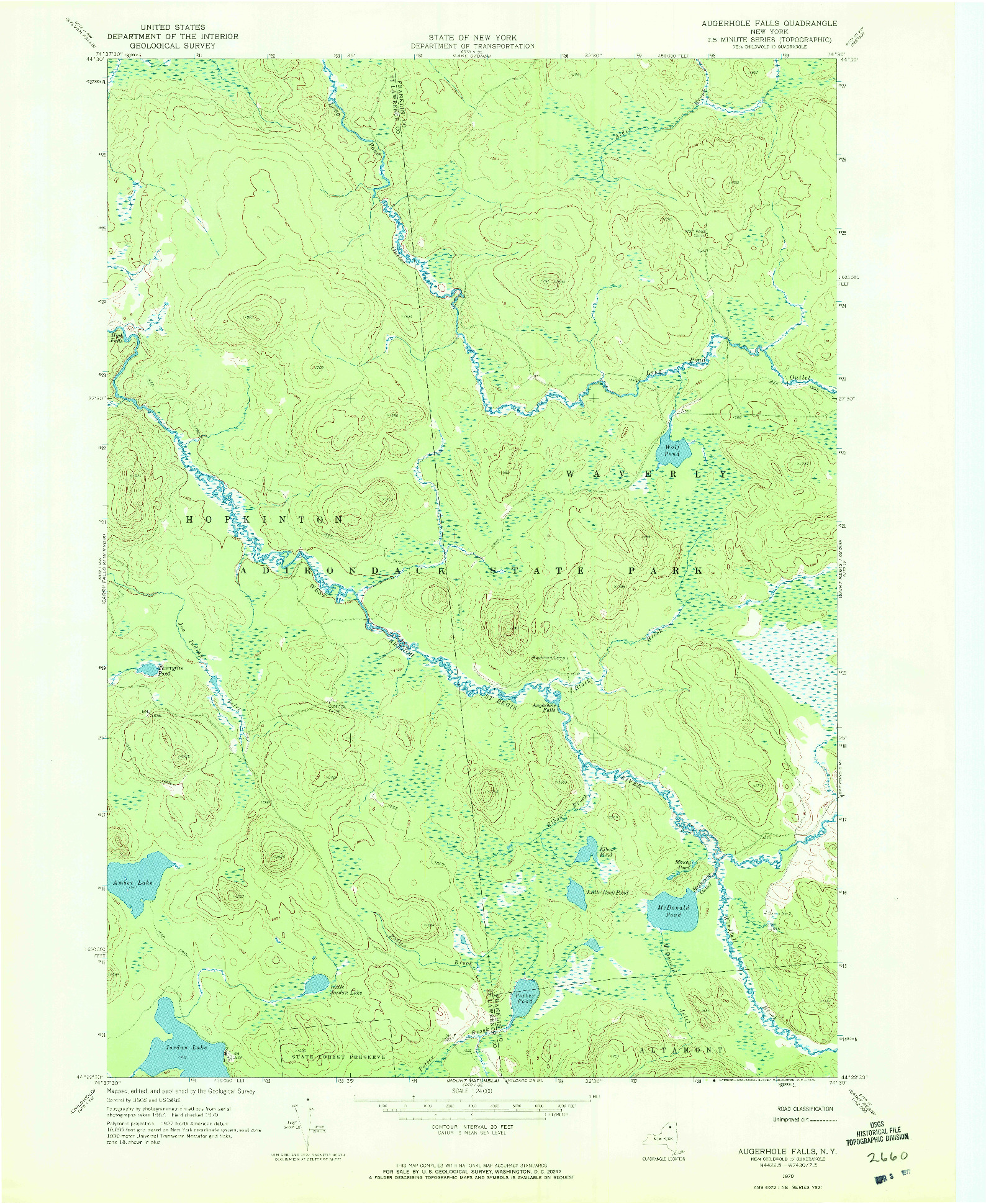 USGS 1:24000-SCALE QUADRANGLE FOR AUGERHOLE FALLS, NY 1970