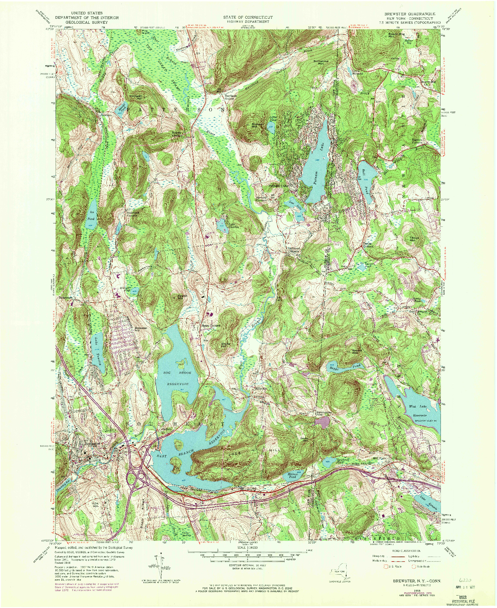 USGS 1:24000-SCALE QUADRANGLE FOR BREWSTER, NY 1958