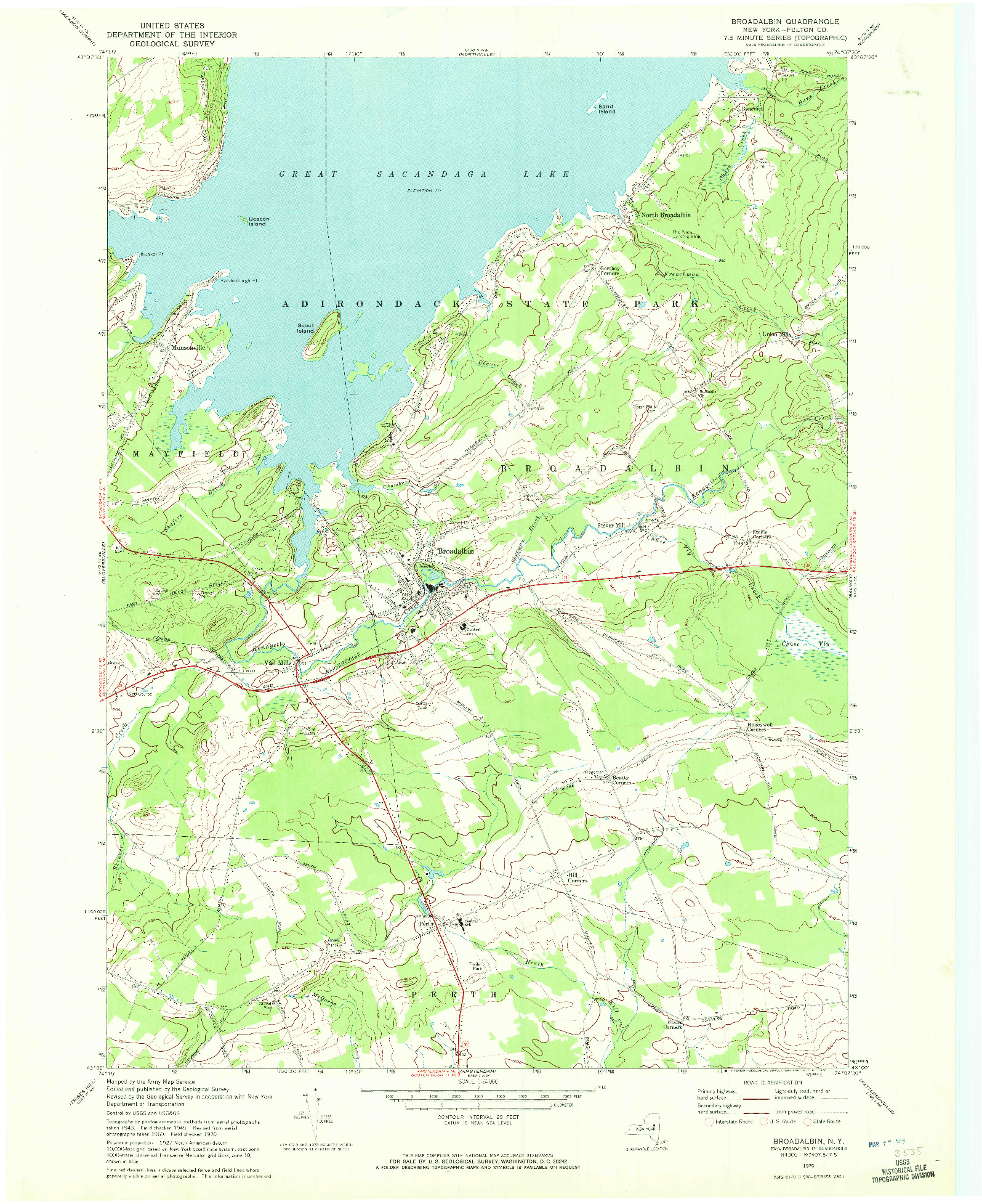 USGS 1:24000-SCALE QUADRANGLE FOR BROADALBIN, NY 1970