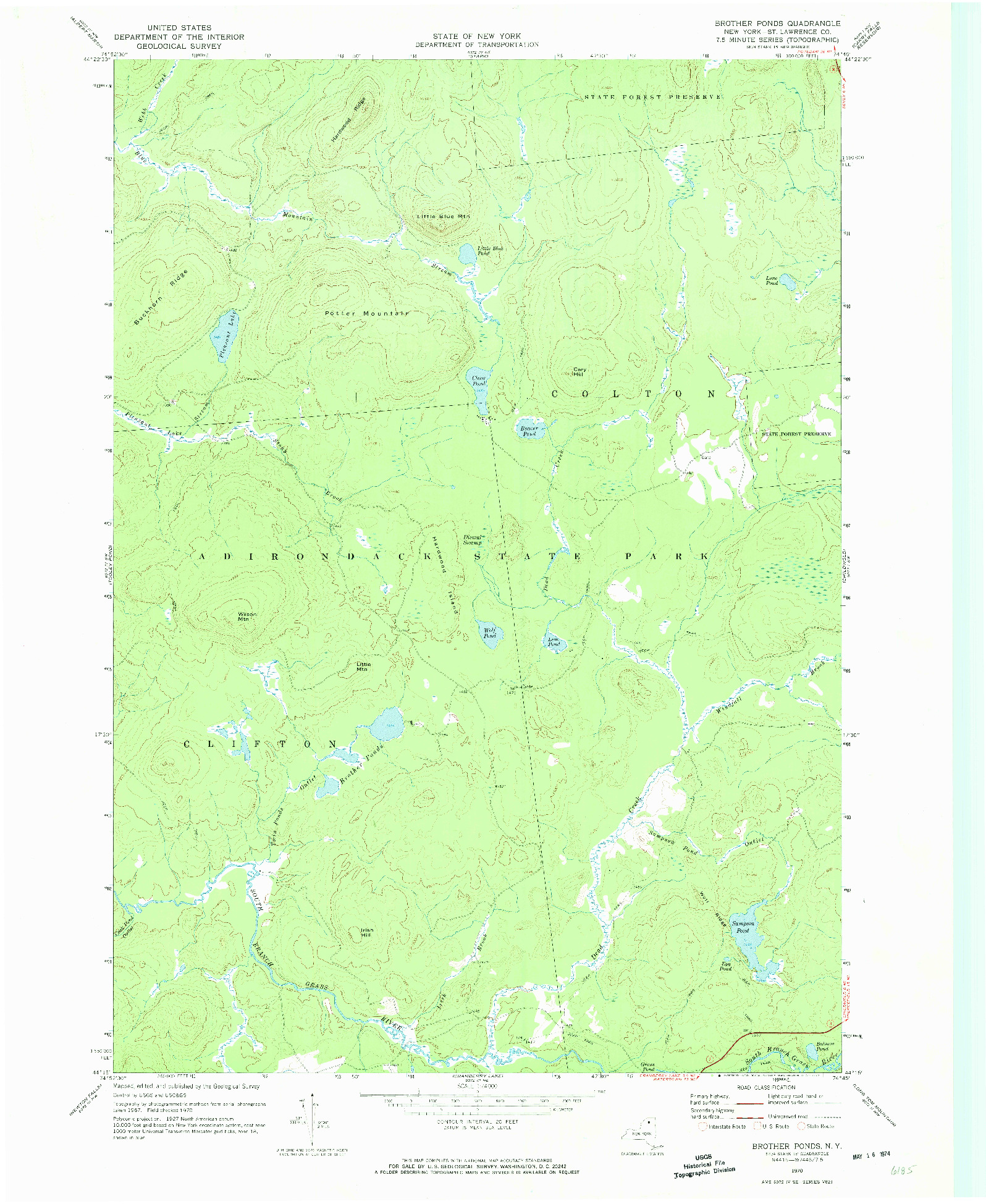 USGS 1:24000-SCALE QUADRANGLE FOR BROTHER PONDS, NY 1970