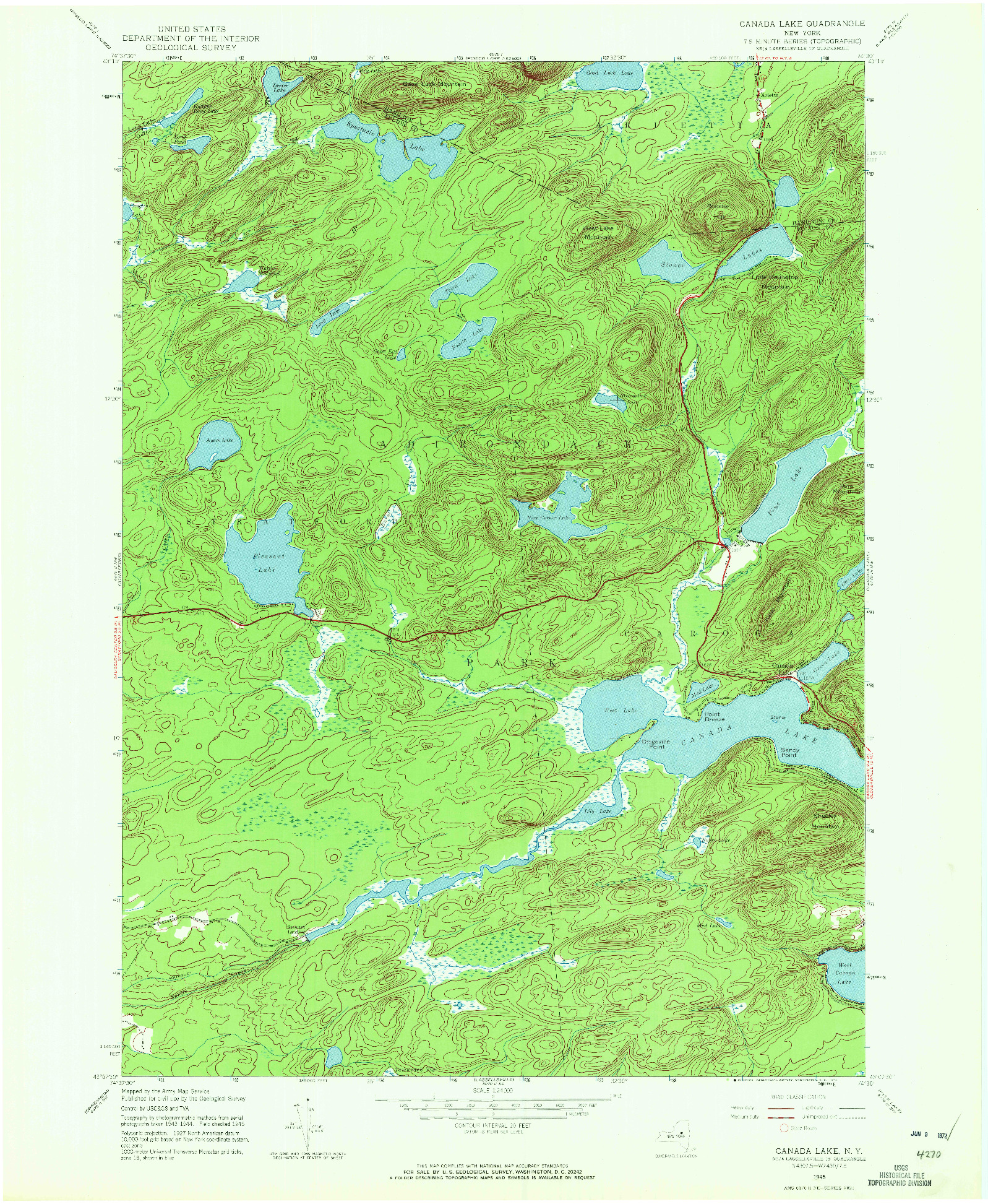 USGS 1:24000-SCALE QUADRANGLE FOR CANADA LAKE, NY 1945