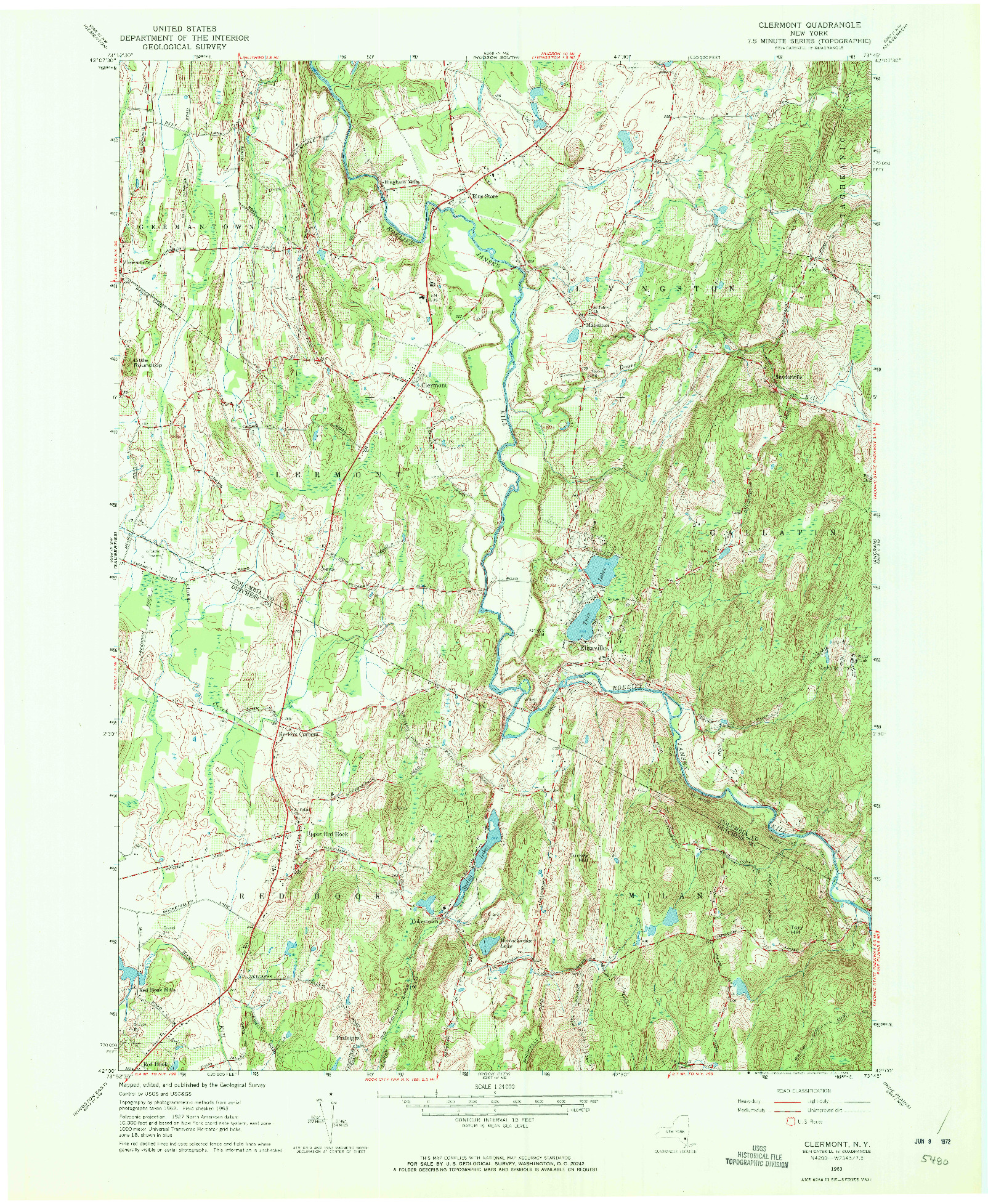 USGS 1:24000-SCALE QUADRANGLE FOR CLERMONT, NY 1963