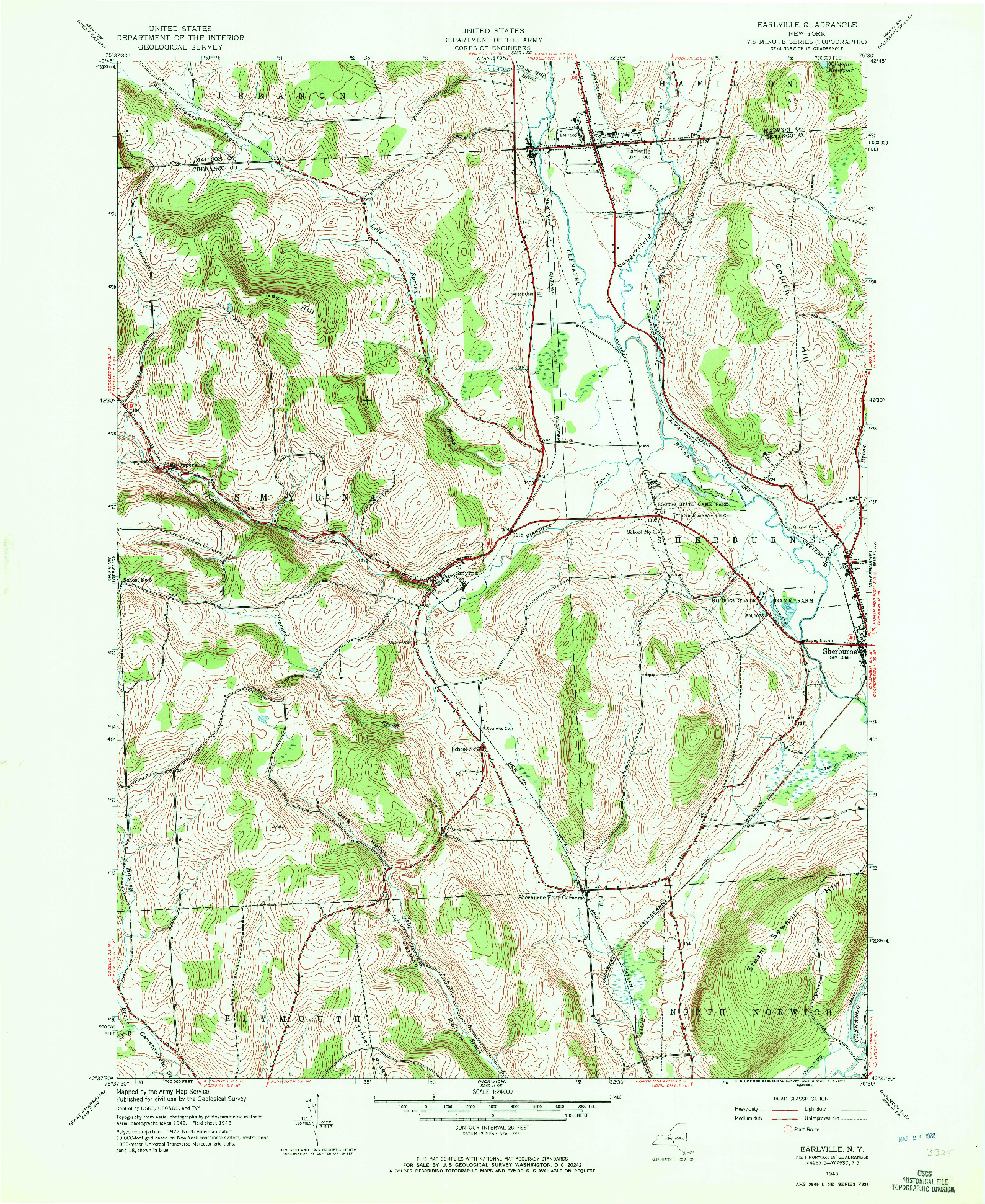 USGS 1:24000-SCALE QUADRANGLE FOR EARLVILLE, NY 1943