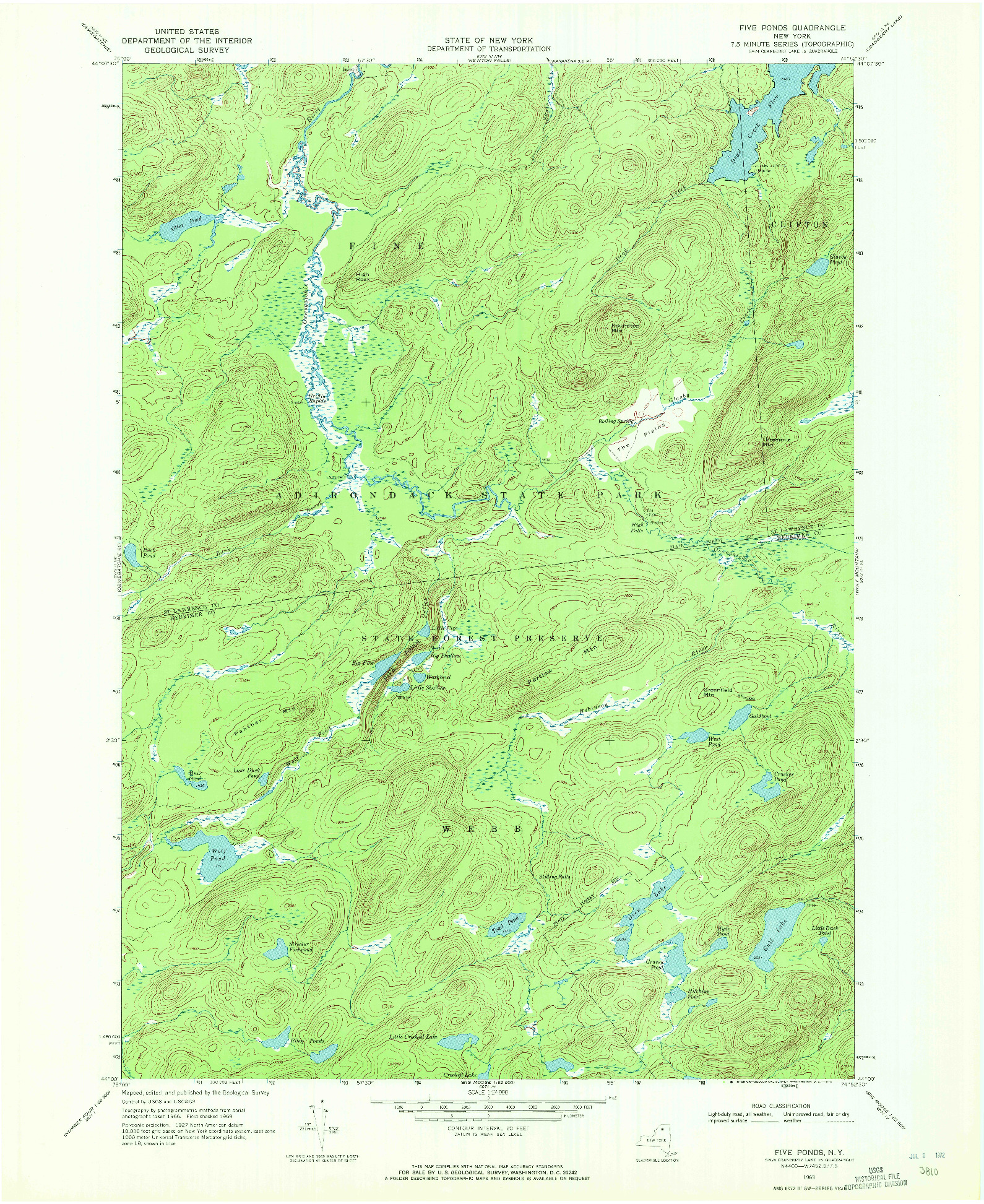 USGS 1:24000-SCALE QUADRANGLE FOR FIVE PONDS, NY 1969