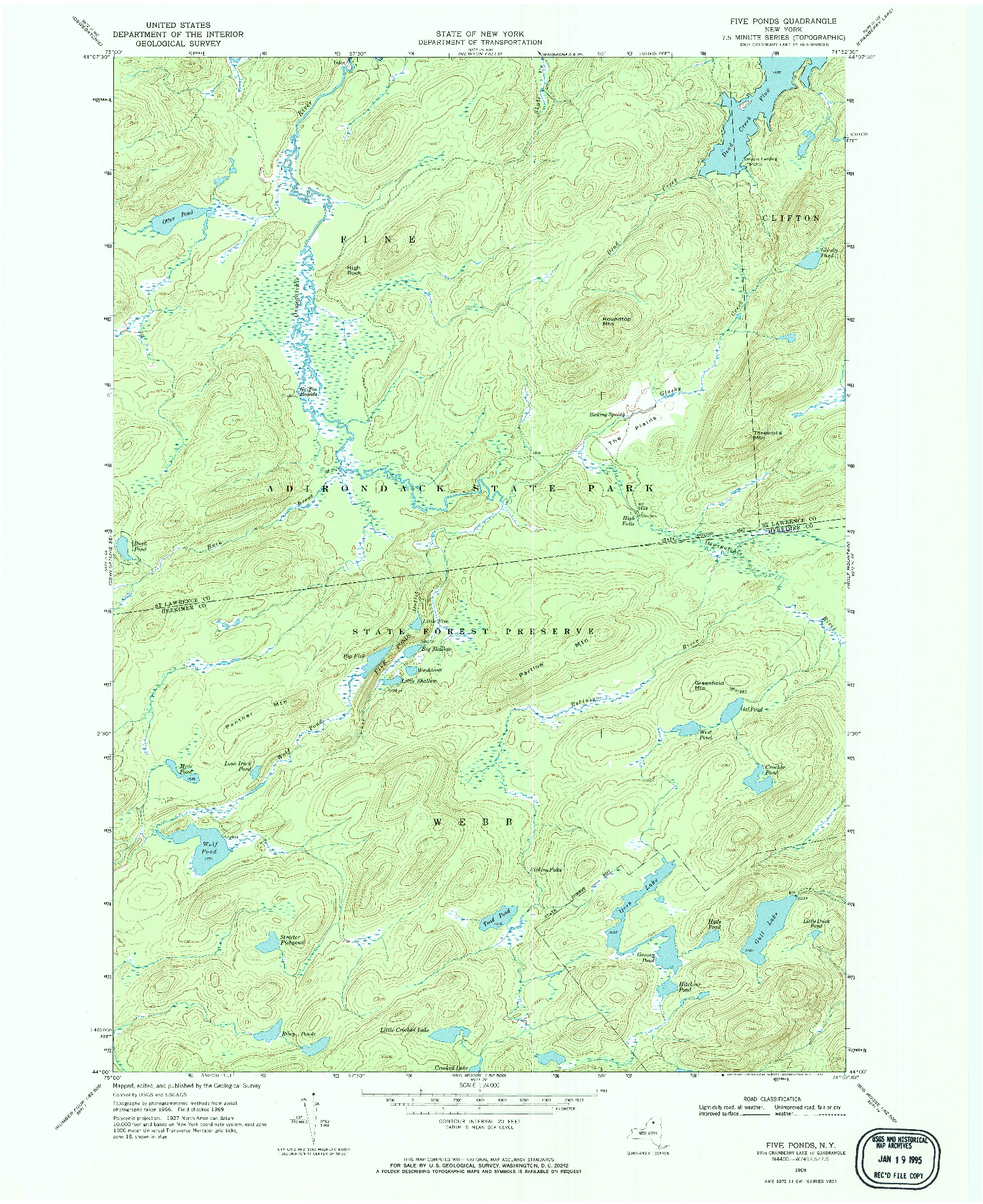 USGS 1:24000-SCALE QUADRANGLE FOR FIVE PONDS, NY 1969