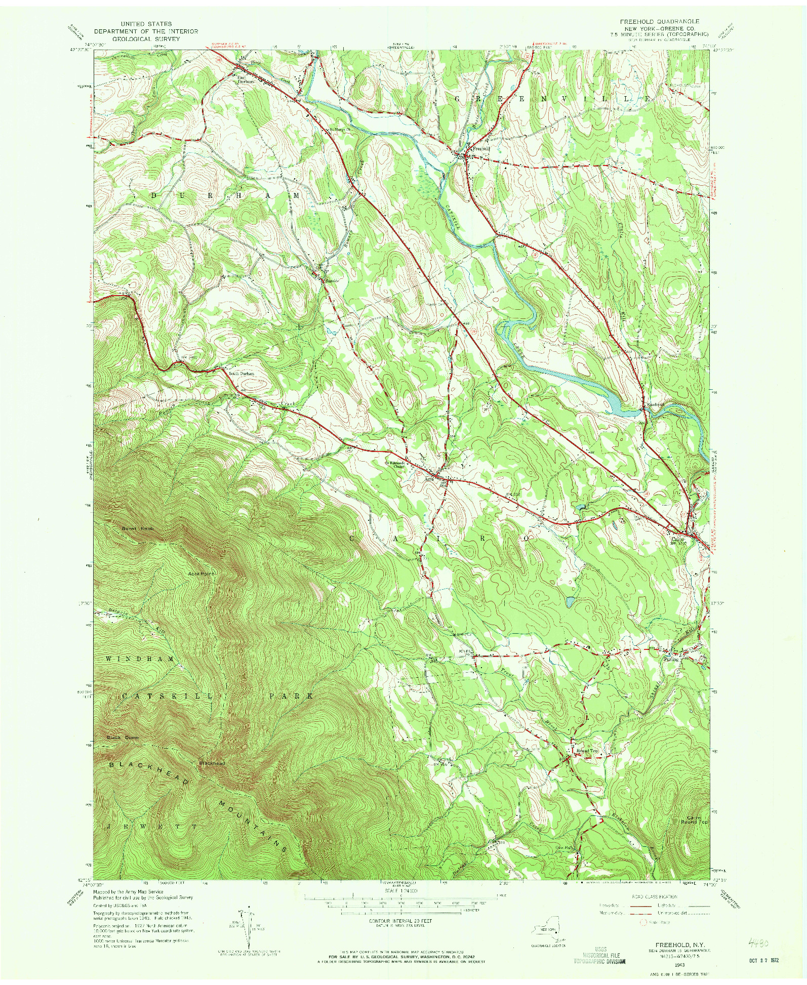 USGS 1:24000-SCALE QUADRANGLE FOR FREEHOLD, NY 1943