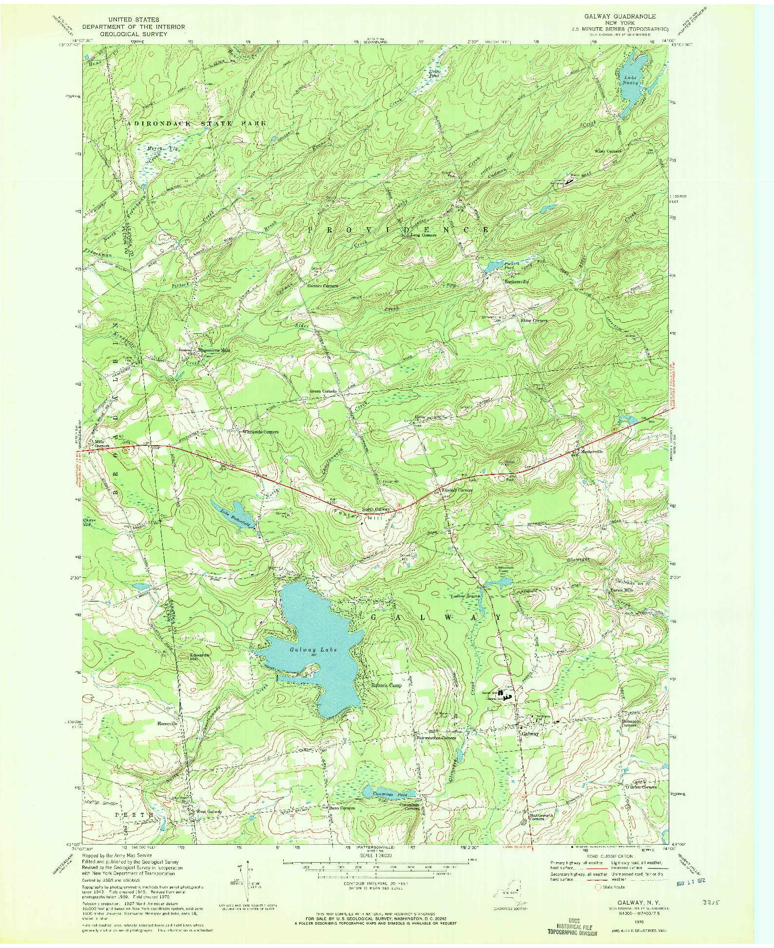 USGS 1:24000-SCALE QUADRANGLE FOR GALWAY, NY 1970