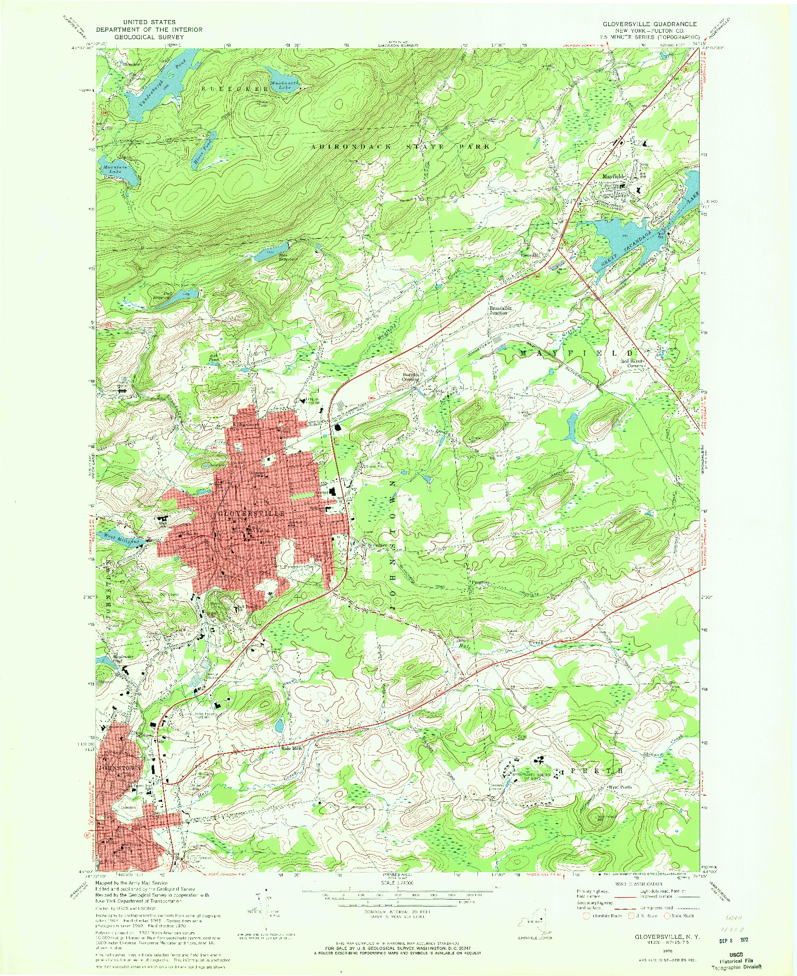 USGS 1:24000-SCALE QUADRANGLE FOR GLOVERSVILLE, NY 1970