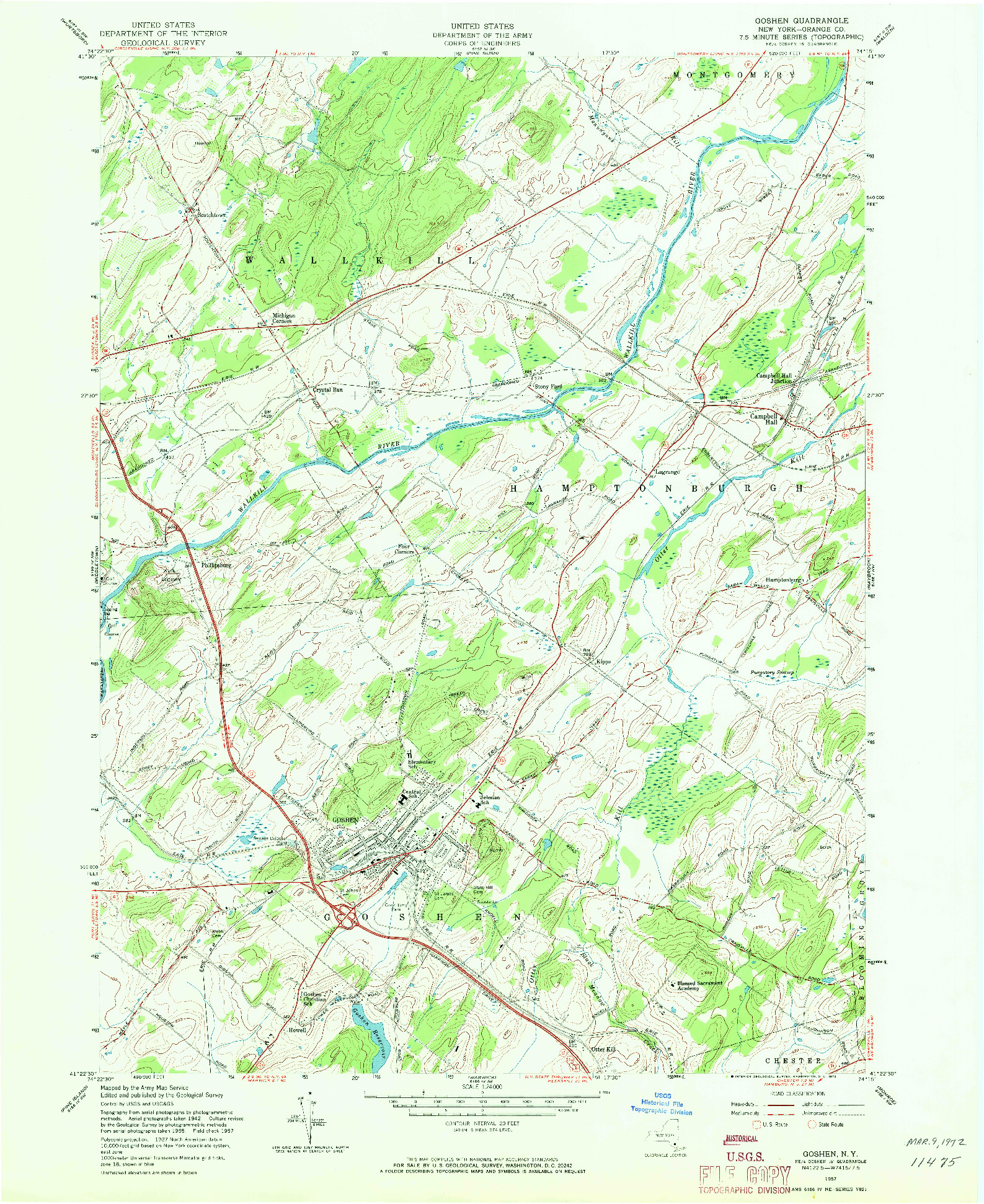 USGS 1:24000-SCALE QUADRANGLE FOR GOSHEN, NY 1957