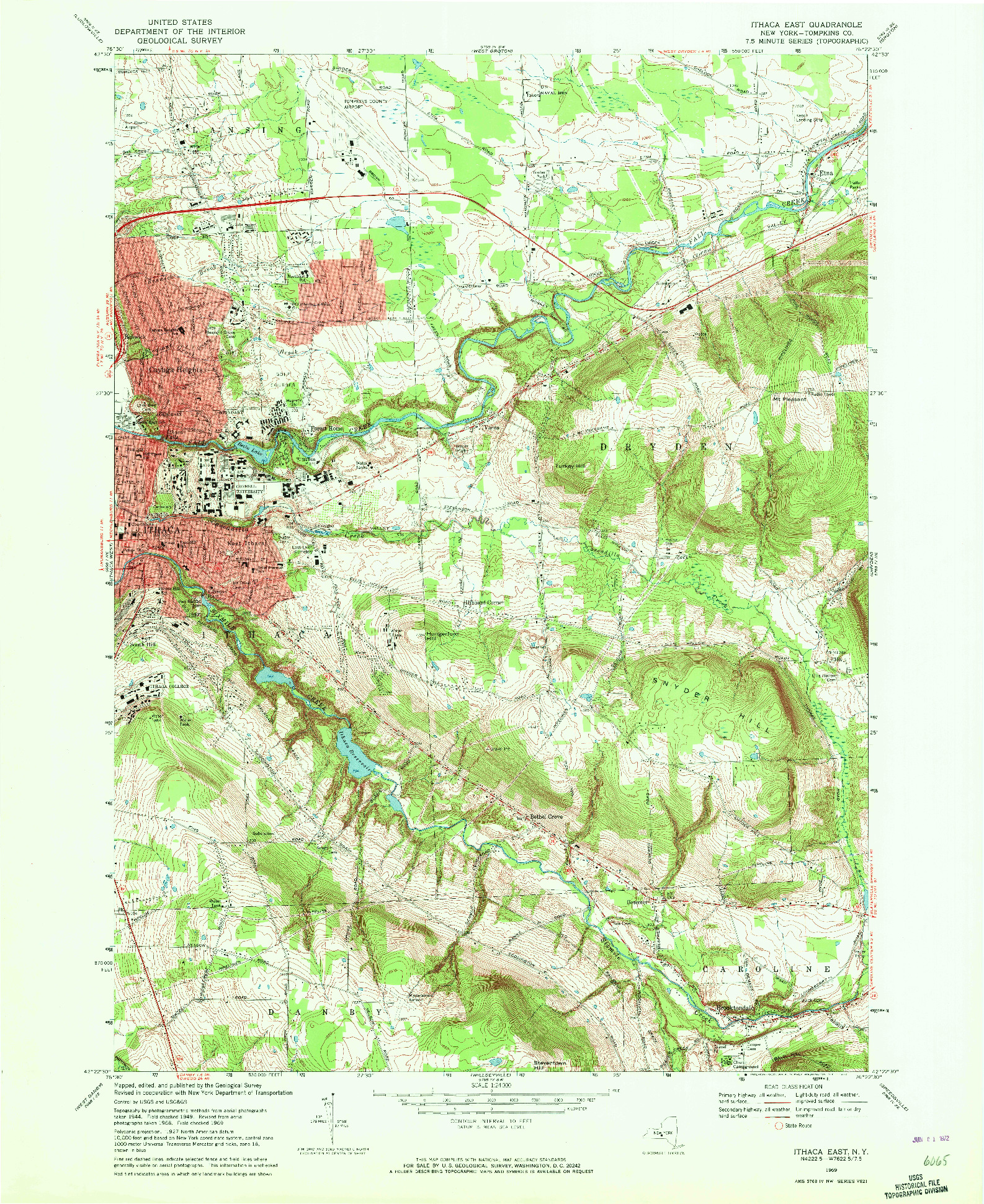 USGS 1:24000-SCALE QUADRANGLE FOR ITHACA EAST, NY 1969