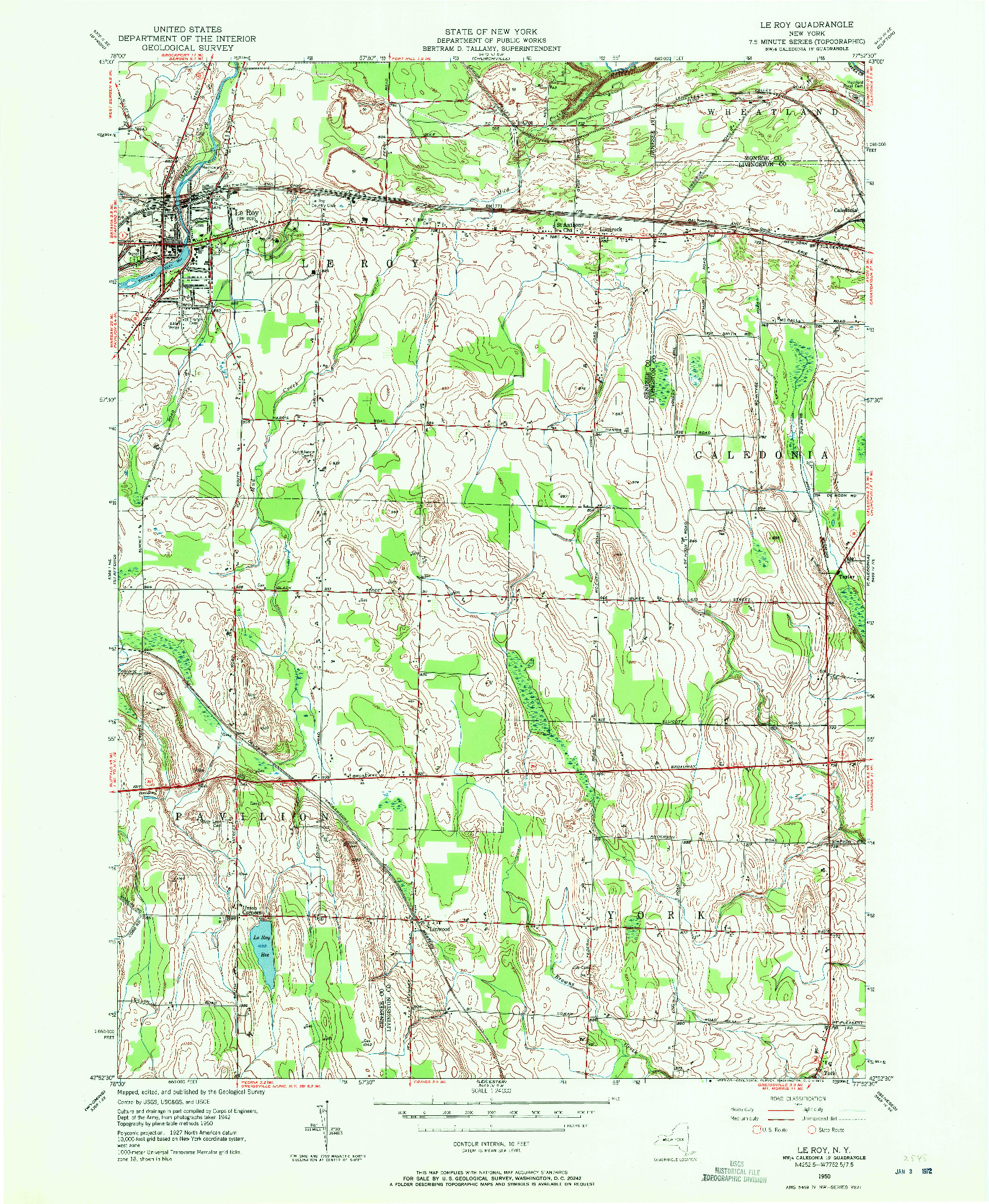 USGS 1:24000-SCALE QUADRANGLE FOR LE ROY, NY 1950