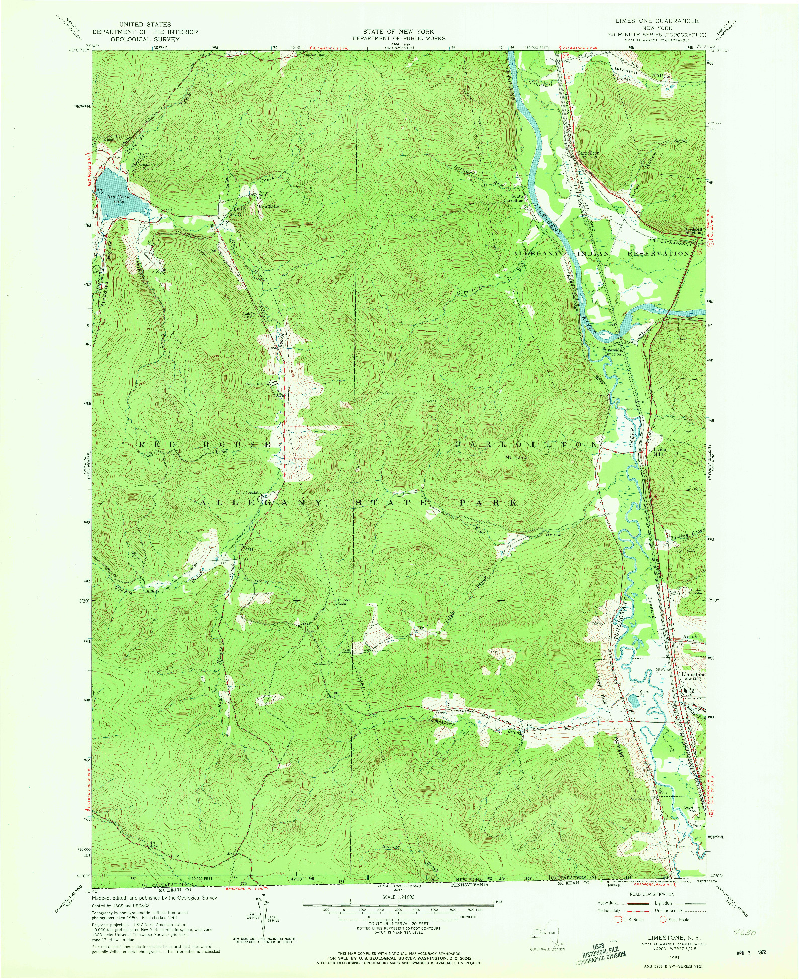 USGS 1:24000-SCALE QUADRANGLE FOR LIMESTONE, NY 1961