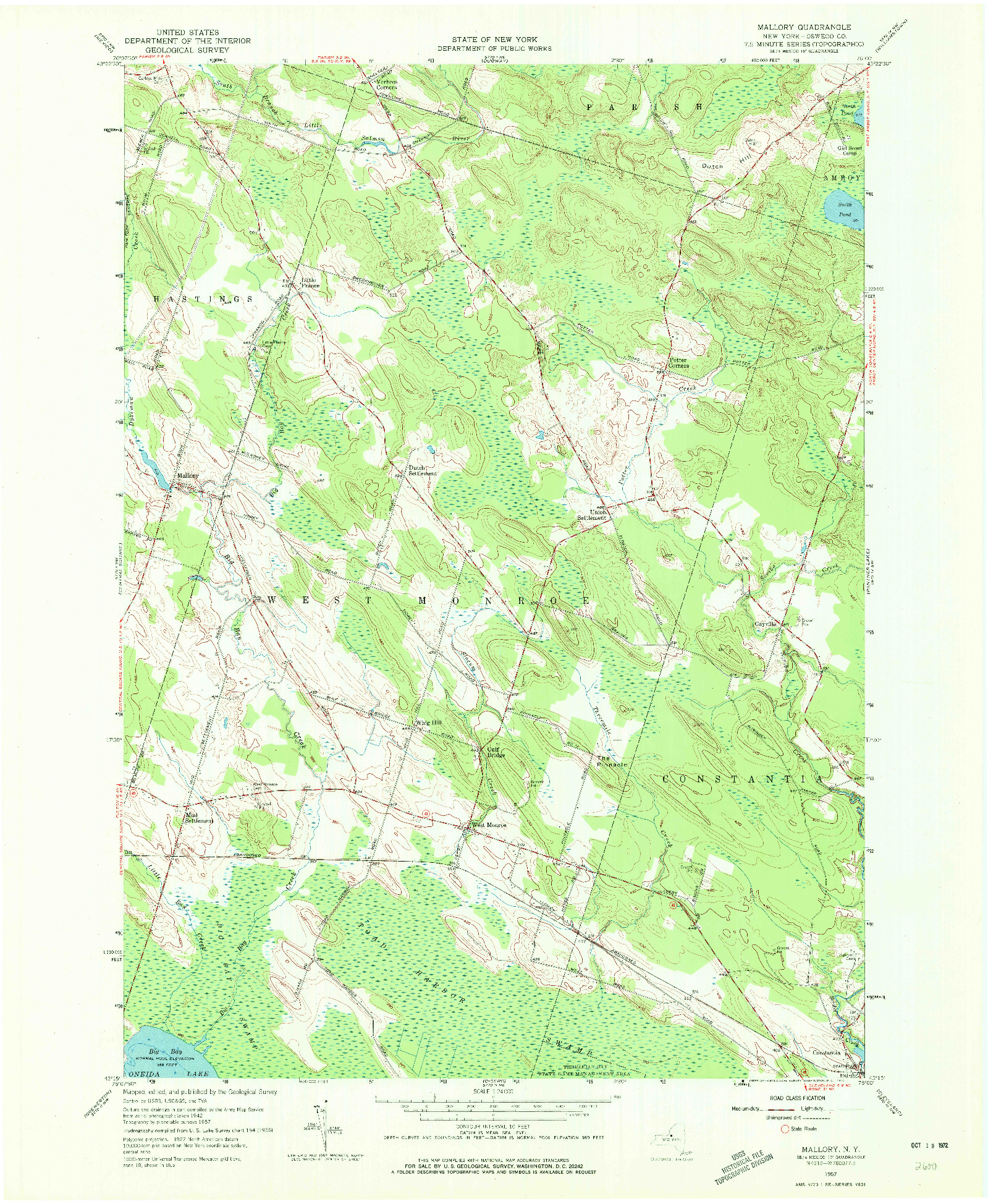 USGS 1:24000-SCALE QUADRANGLE FOR MALLORY, NY 1957