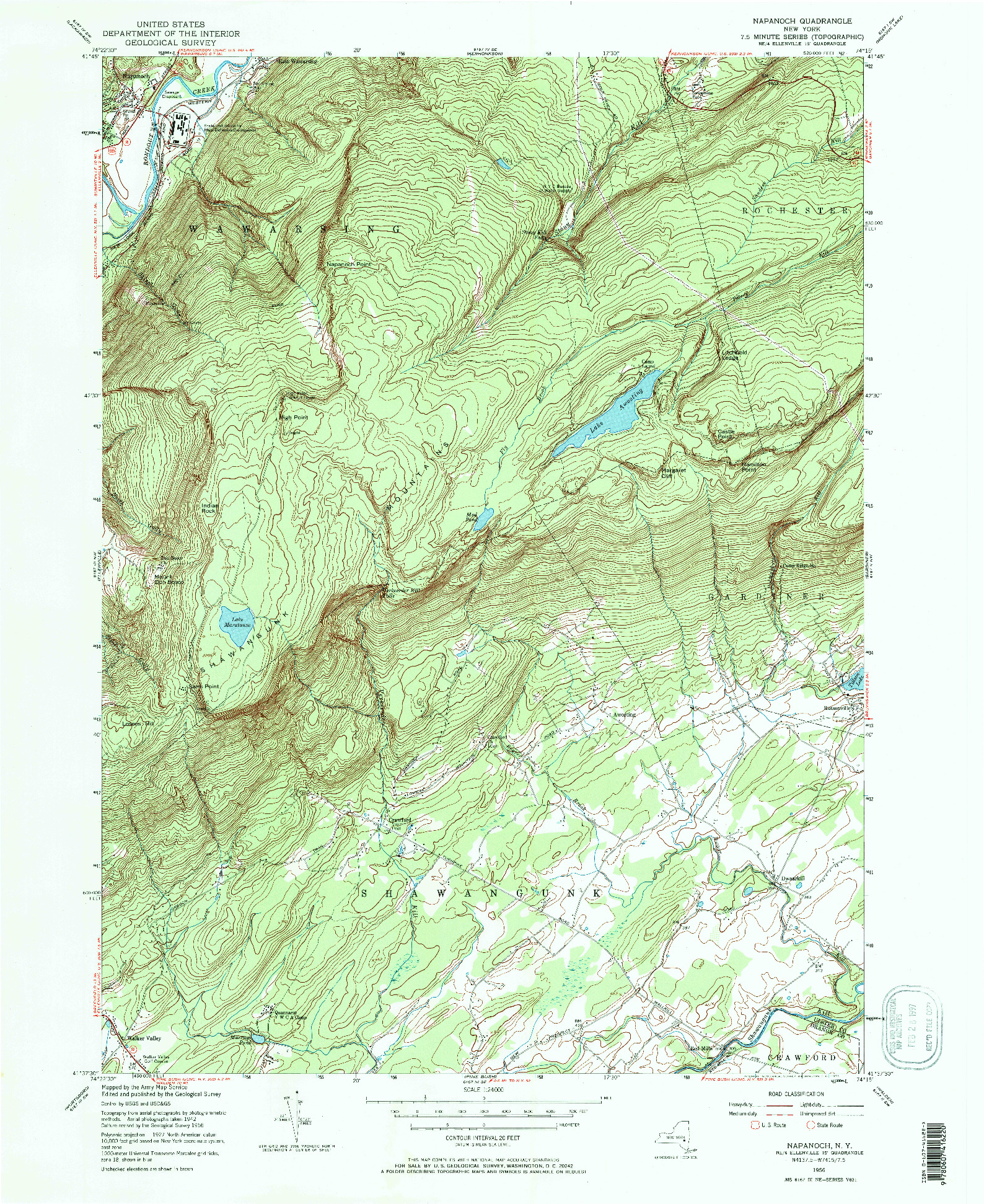 USGS 1:24000-SCALE QUADRANGLE FOR NAPANOCH, NY 1956