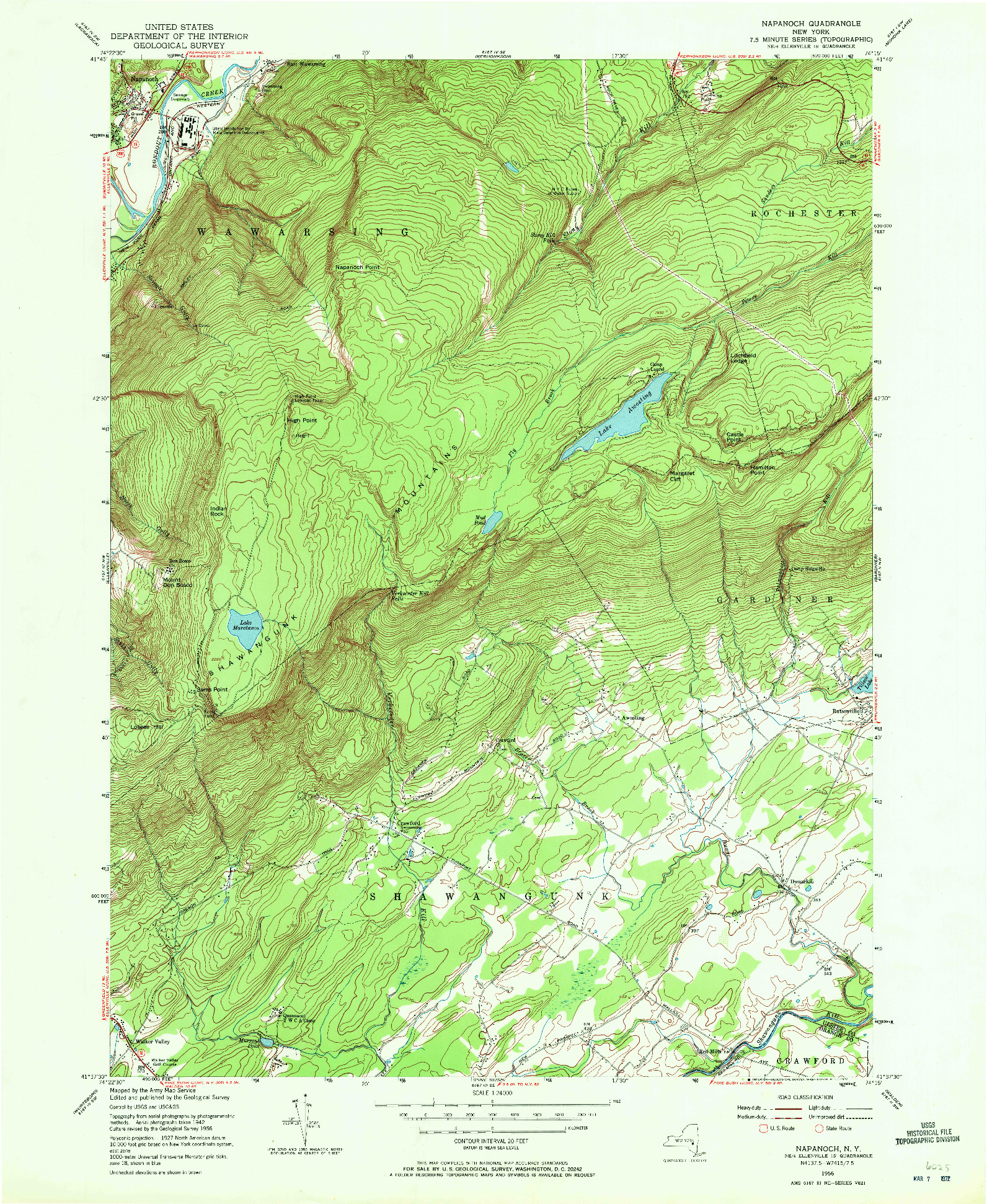 USGS 1:24000-SCALE QUADRANGLE FOR NAPANOCH, NY 1956