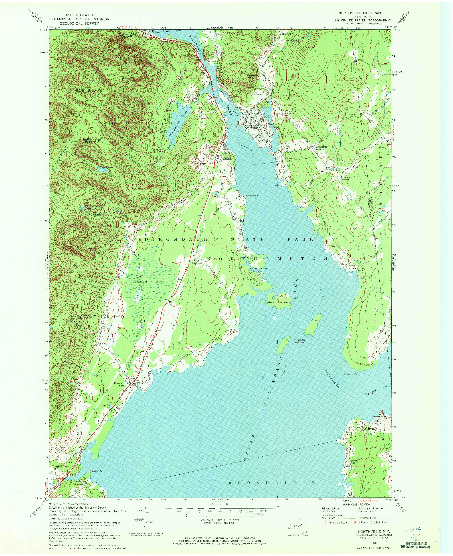 USGS 1:24000-SCALE QUADRANGLE FOR NORTHVILLE, NY 1970