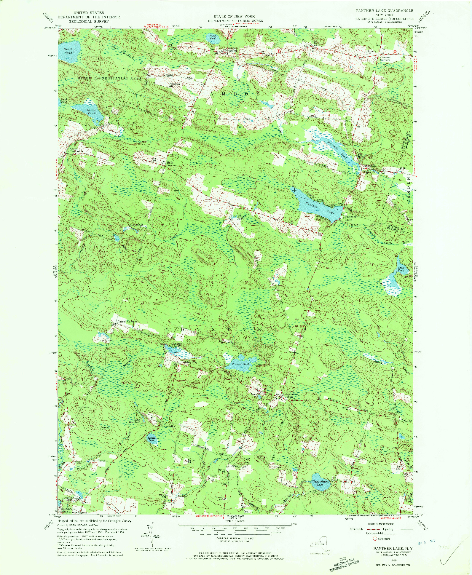 USGS 1:24000-SCALE QUADRANGLE FOR PANTHER LAKE, NY 1959