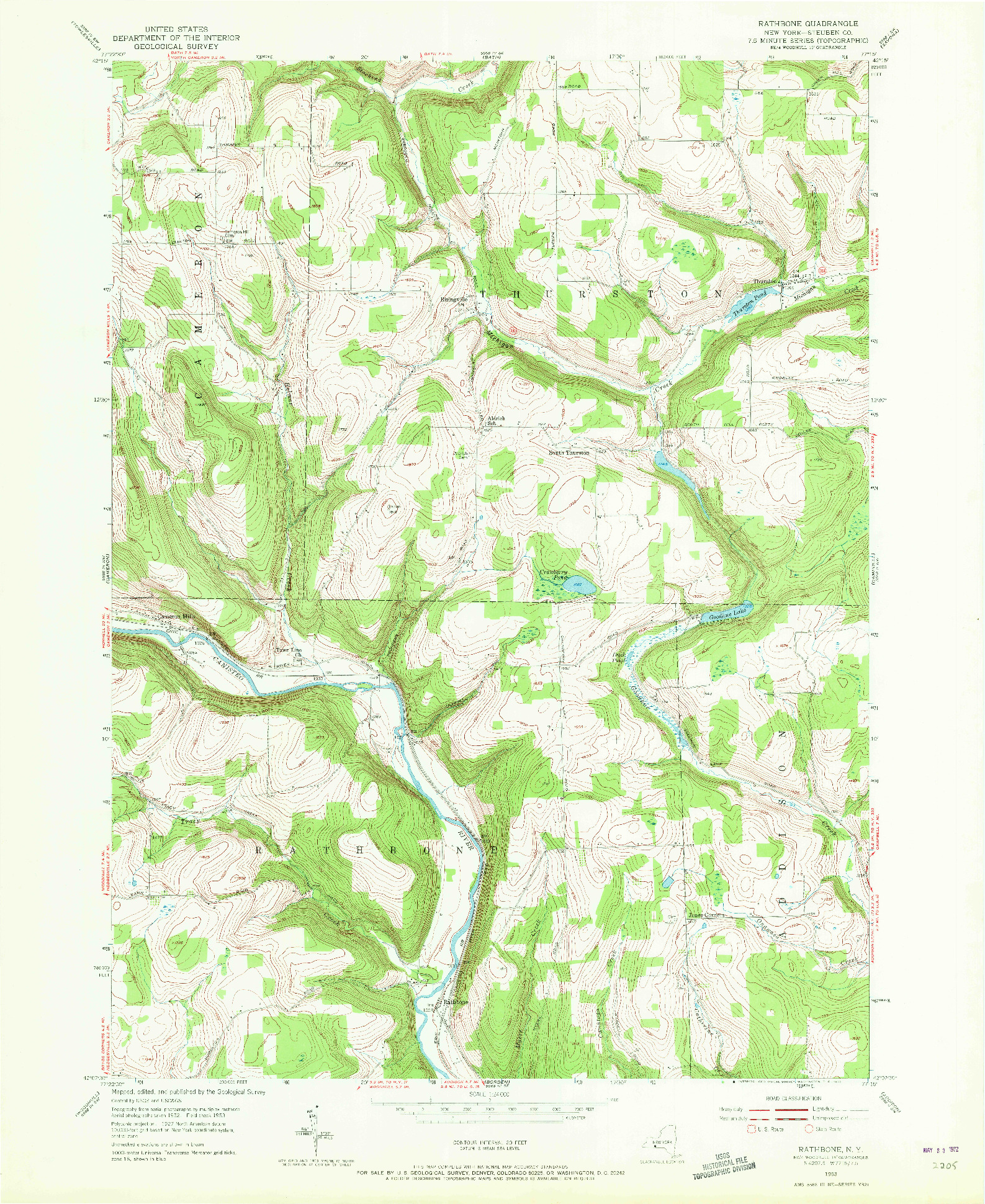 USGS 1:24000-SCALE QUADRANGLE FOR RATHBONE, NY 1953