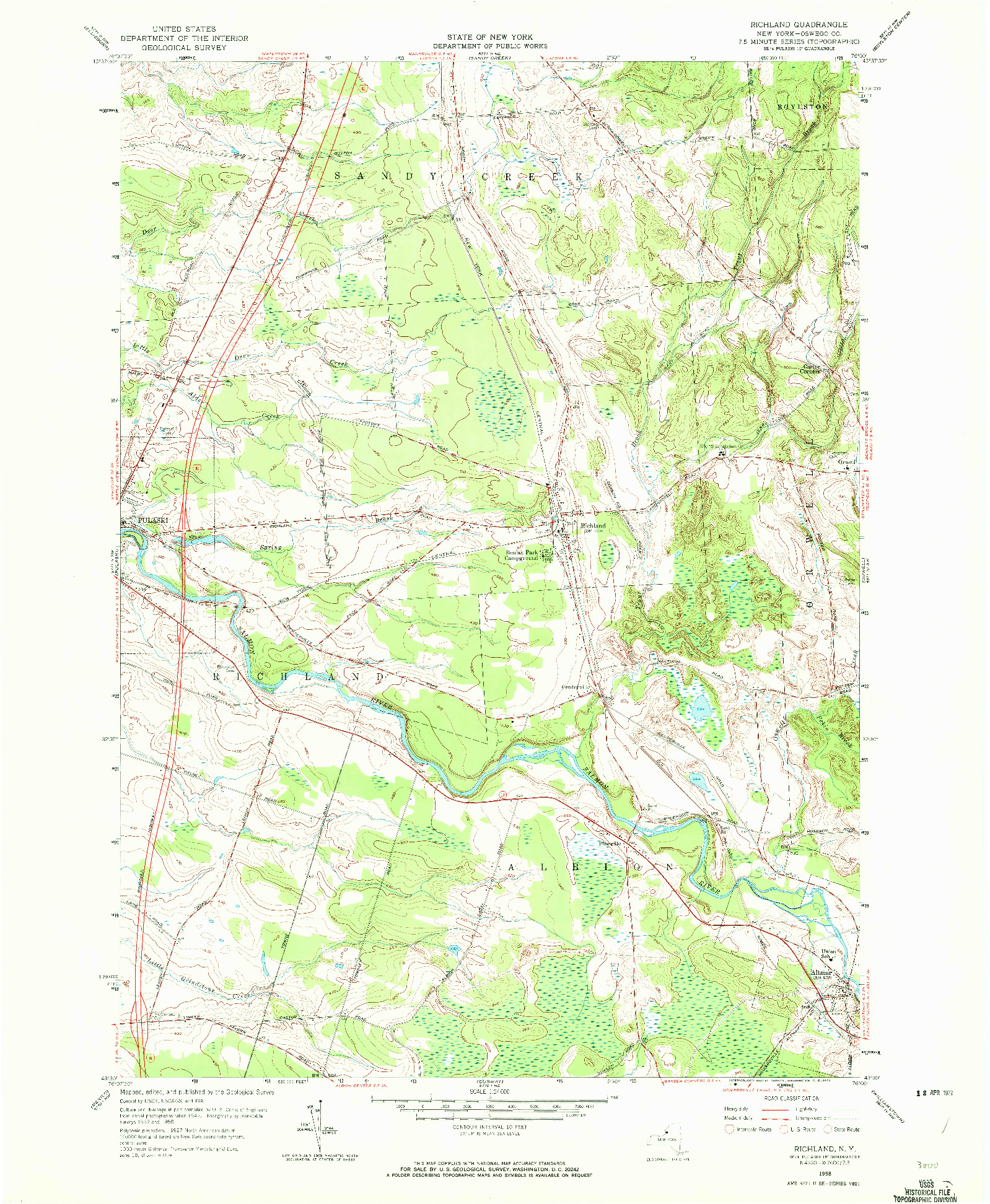 USGS 1:24000-SCALE QUADRANGLE FOR RICHLAND, NY 1958