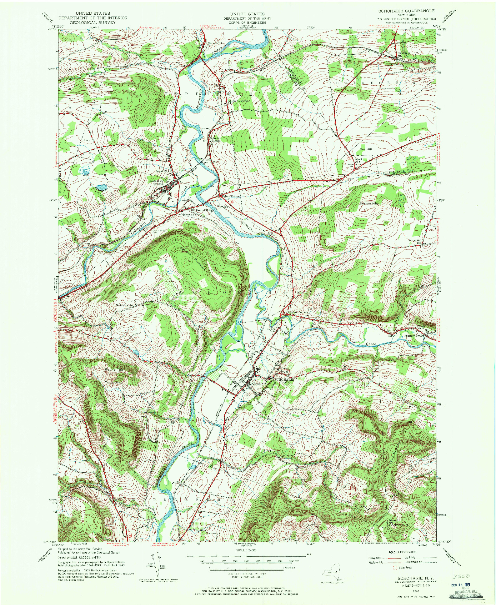 USGS 1:24000-SCALE QUADRANGLE FOR SCHOHARIE, NY 1943