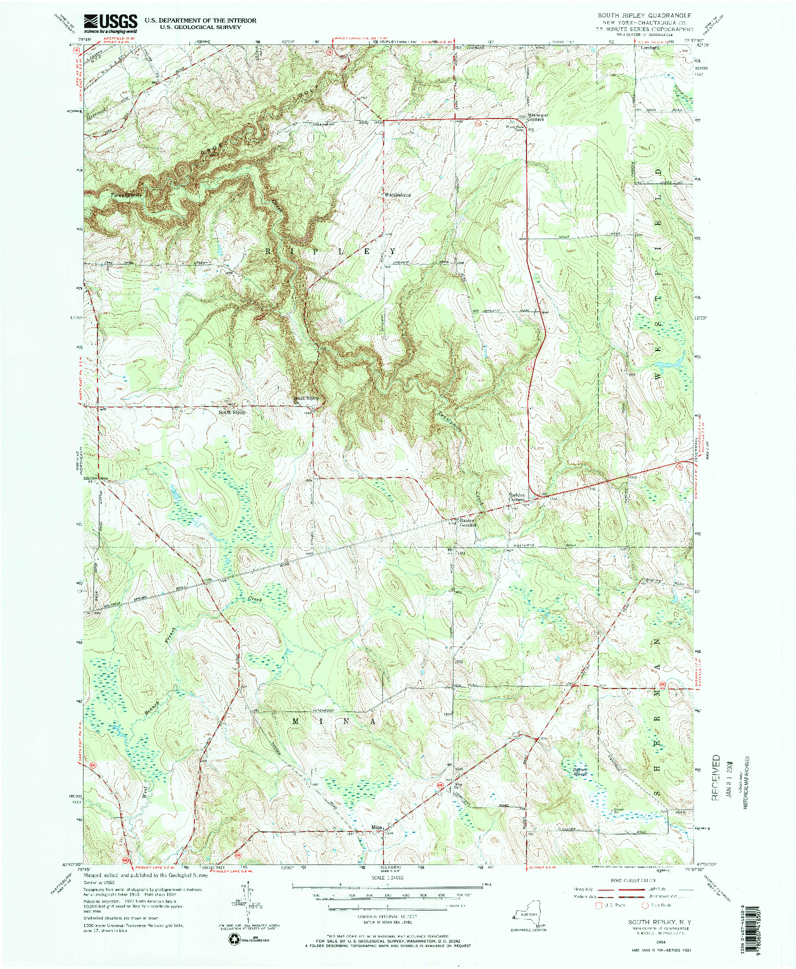 USGS 1:24000-SCALE QUADRANGLE FOR SOUTH RIPLEY, NY 1954