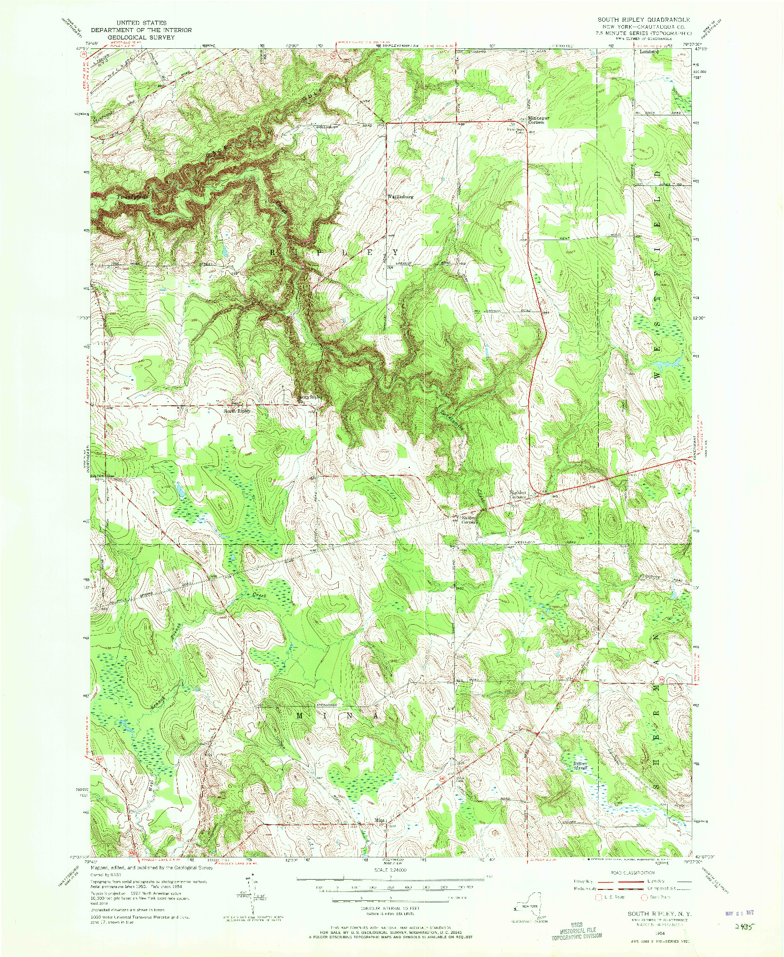 USGS 1:24000-SCALE QUADRANGLE FOR SOUTH RIPLEY, NY 1954