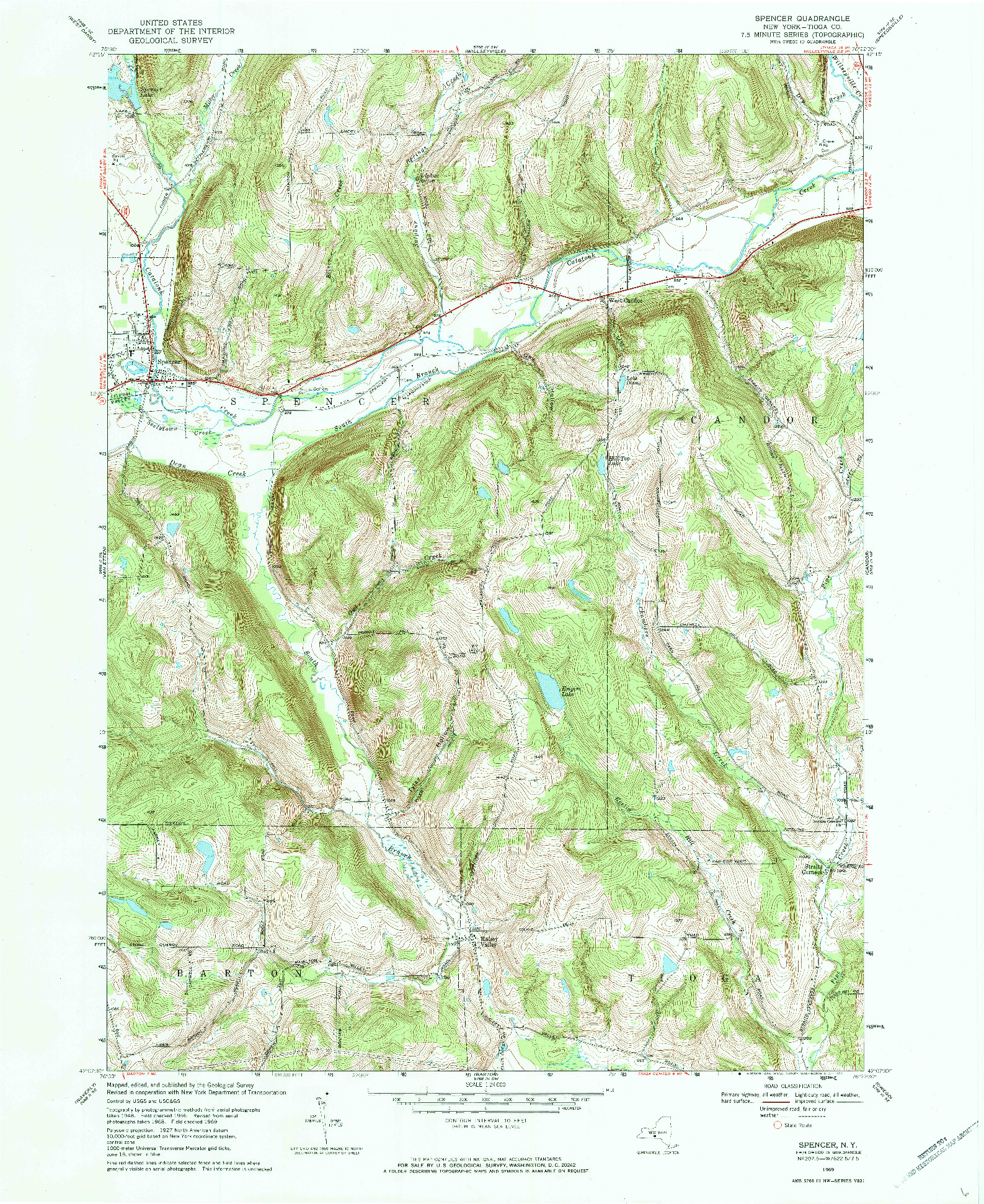 USGS 1:24000-SCALE QUADRANGLE FOR SPENCER, NY 1969