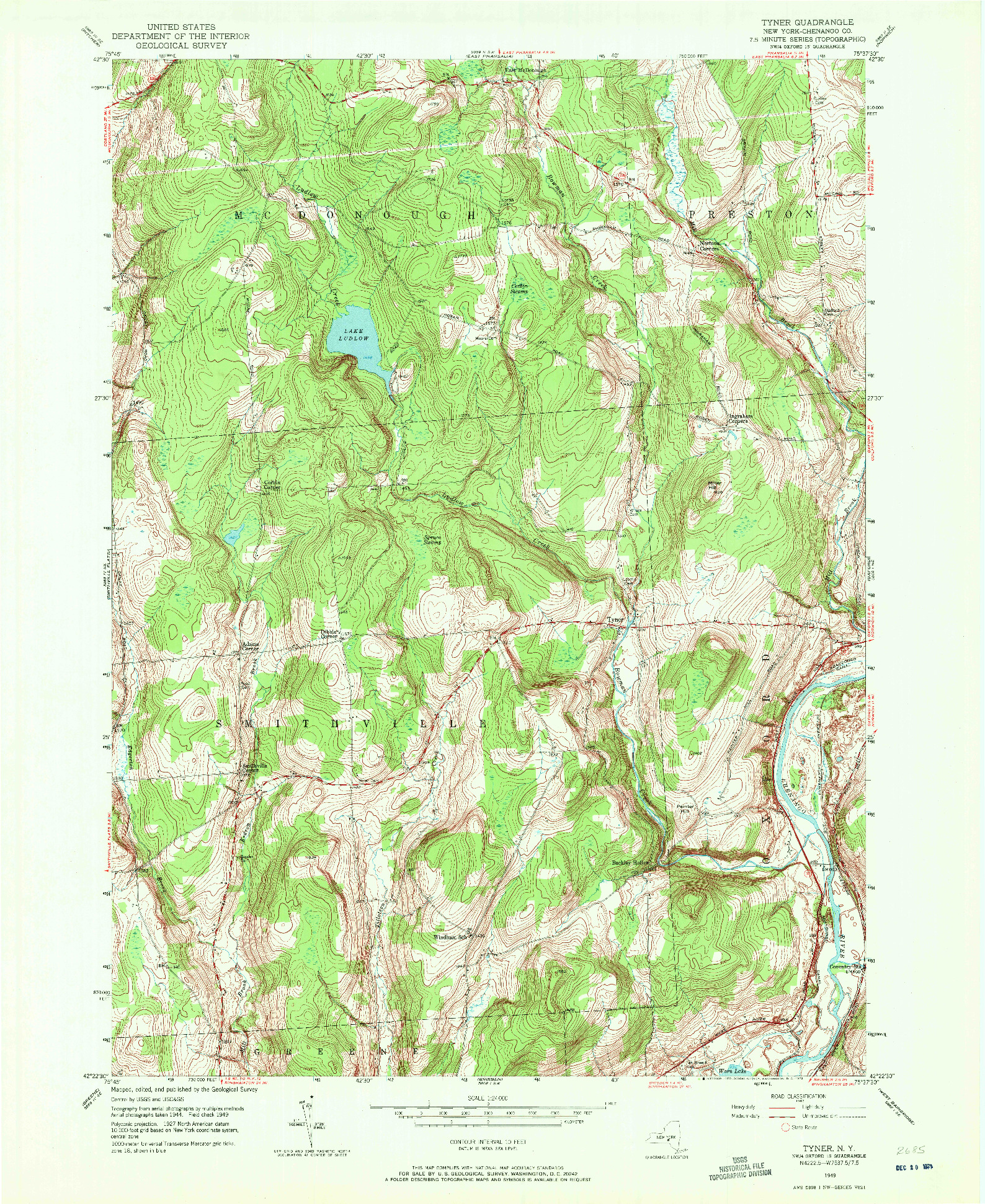 USGS 1:24000-SCALE QUADRANGLE FOR TYNER, NY 1949