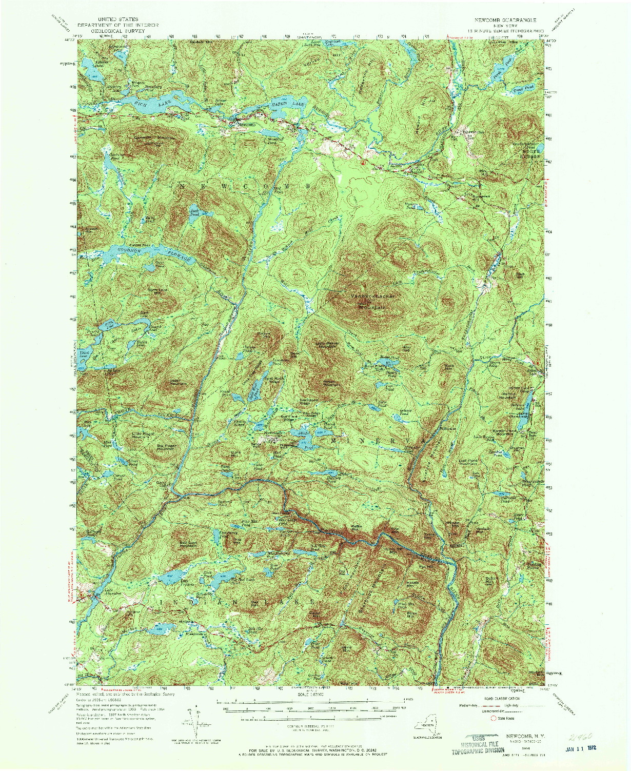 USGS 1:62500-SCALE QUADRANGLE FOR NEWCOMB, NY 1954