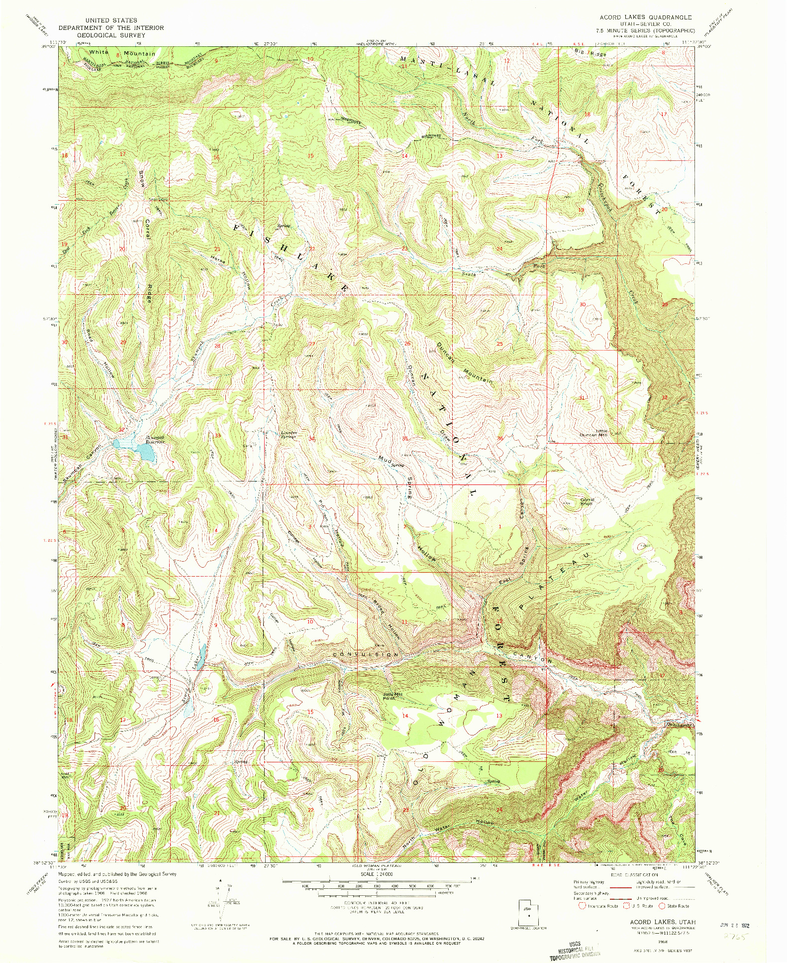 USGS 1:24000-SCALE QUADRANGLE FOR ACORD LAKES, UT 1968