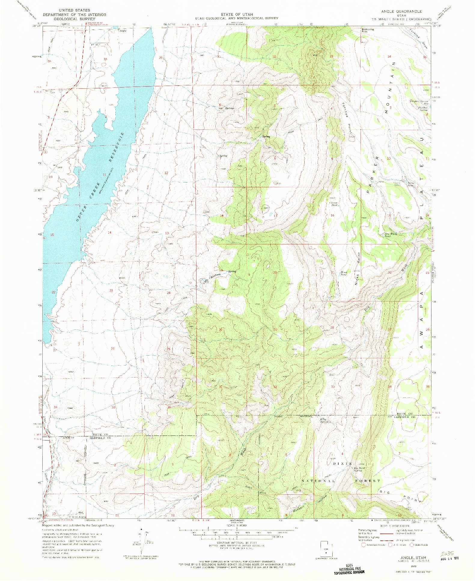 USGS 1:24000-SCALE QUADRANGLE FOR ANGLE, UT 1970