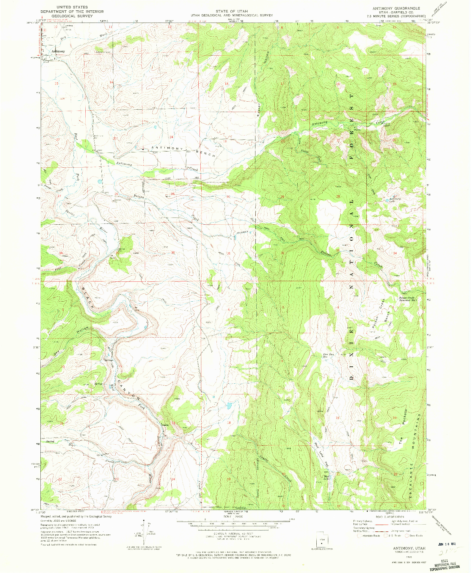 USGS 1:24000-SCALE QUADRANGLE FOR ANTIMONY, UT 1970