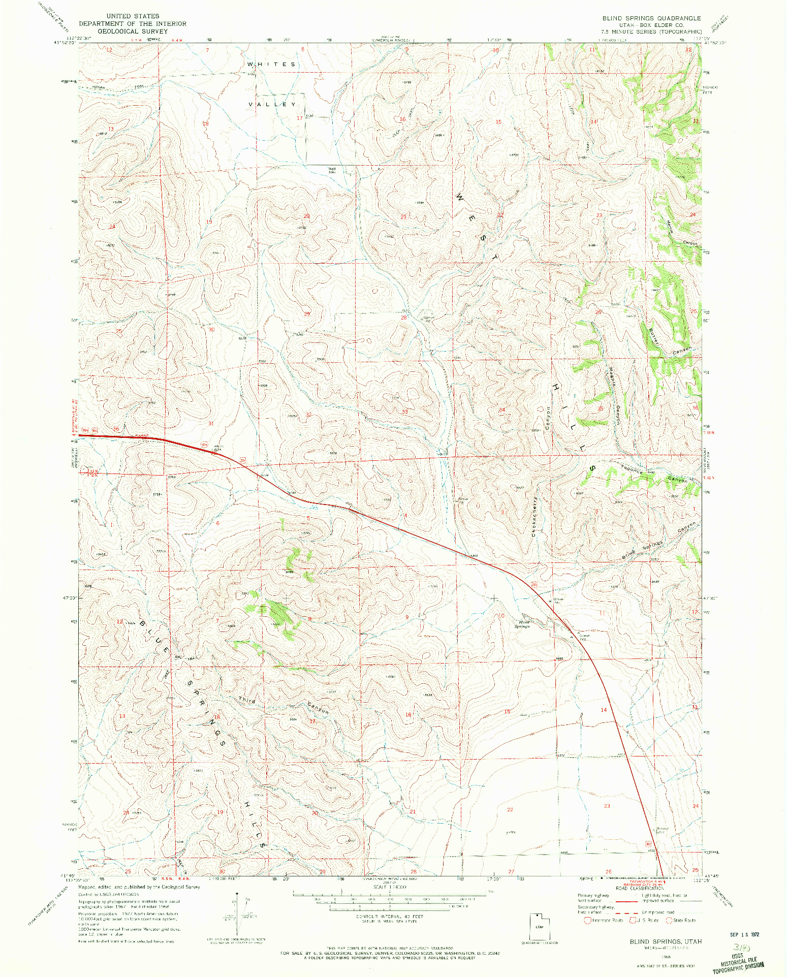 USGS 1:24000-SCALE QUADRANGLE FOR BLIND SPRINGS, UT 1968