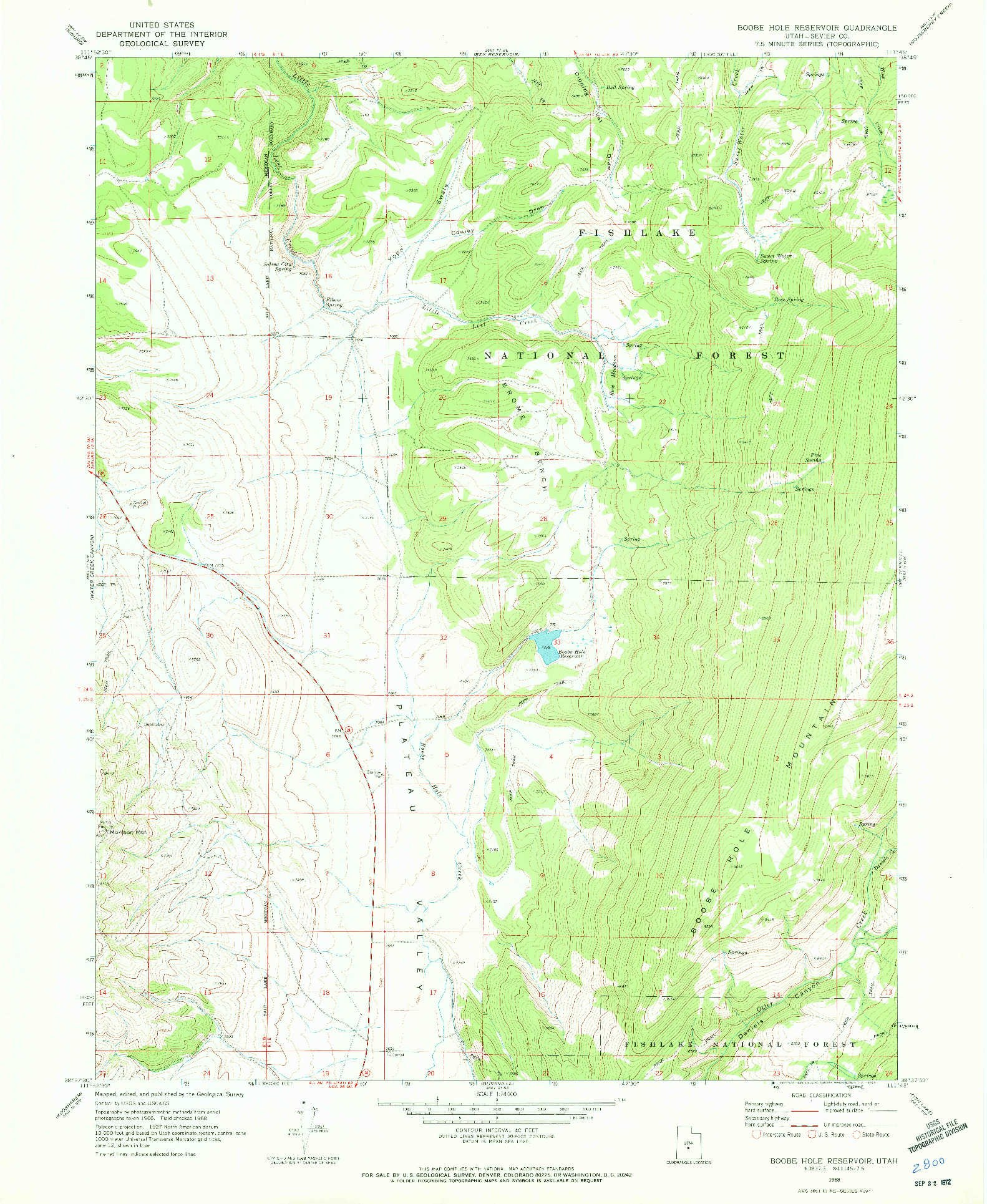 USGS 1:24000-SCALE QUADRANGLE FOR BOOBE HOLE RESERVOIR, UT 1968